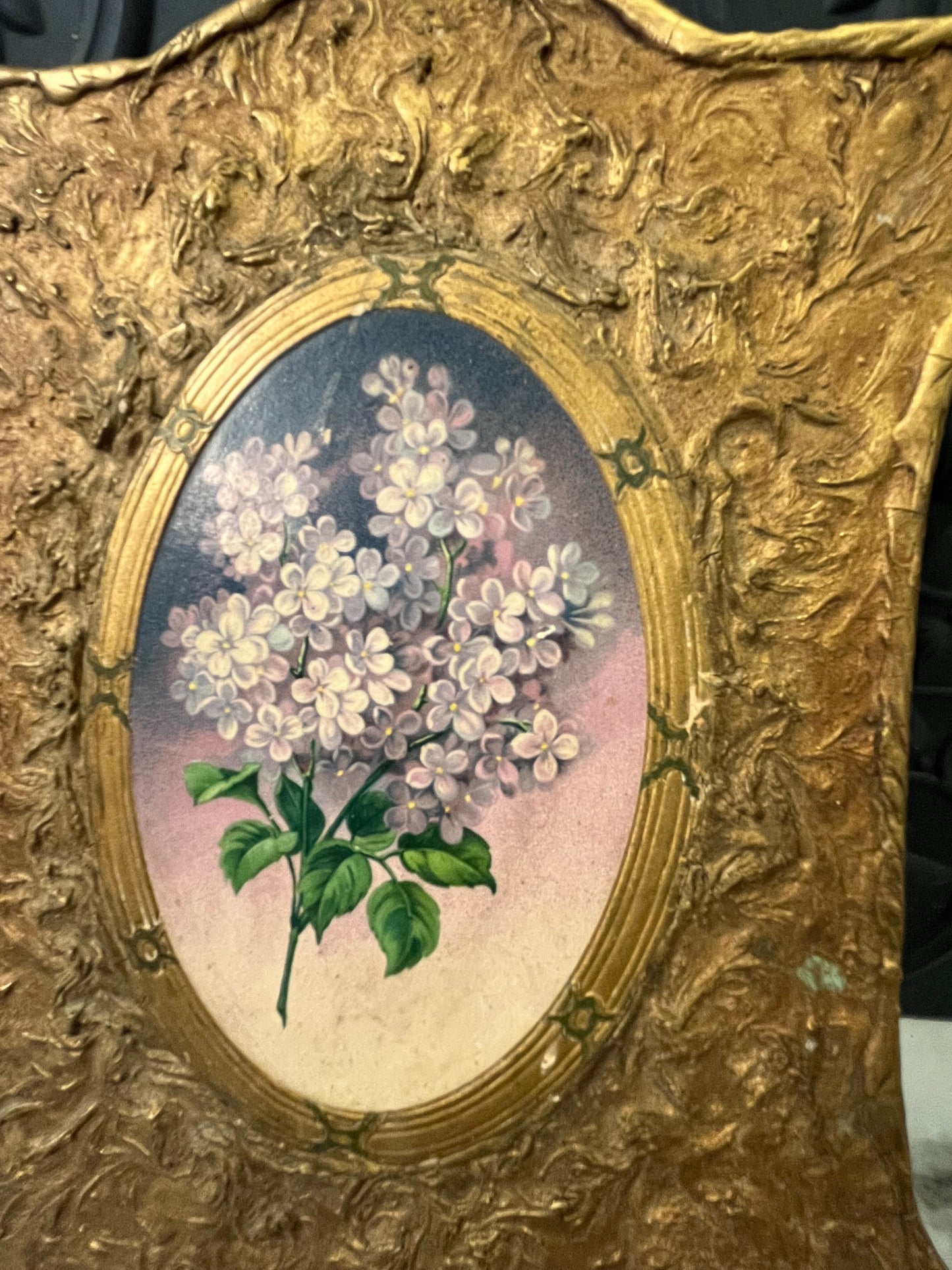 Lilac Print on Gold Wood
