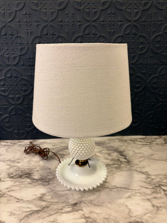 Hobnail Milk Glass Lamp 15"
