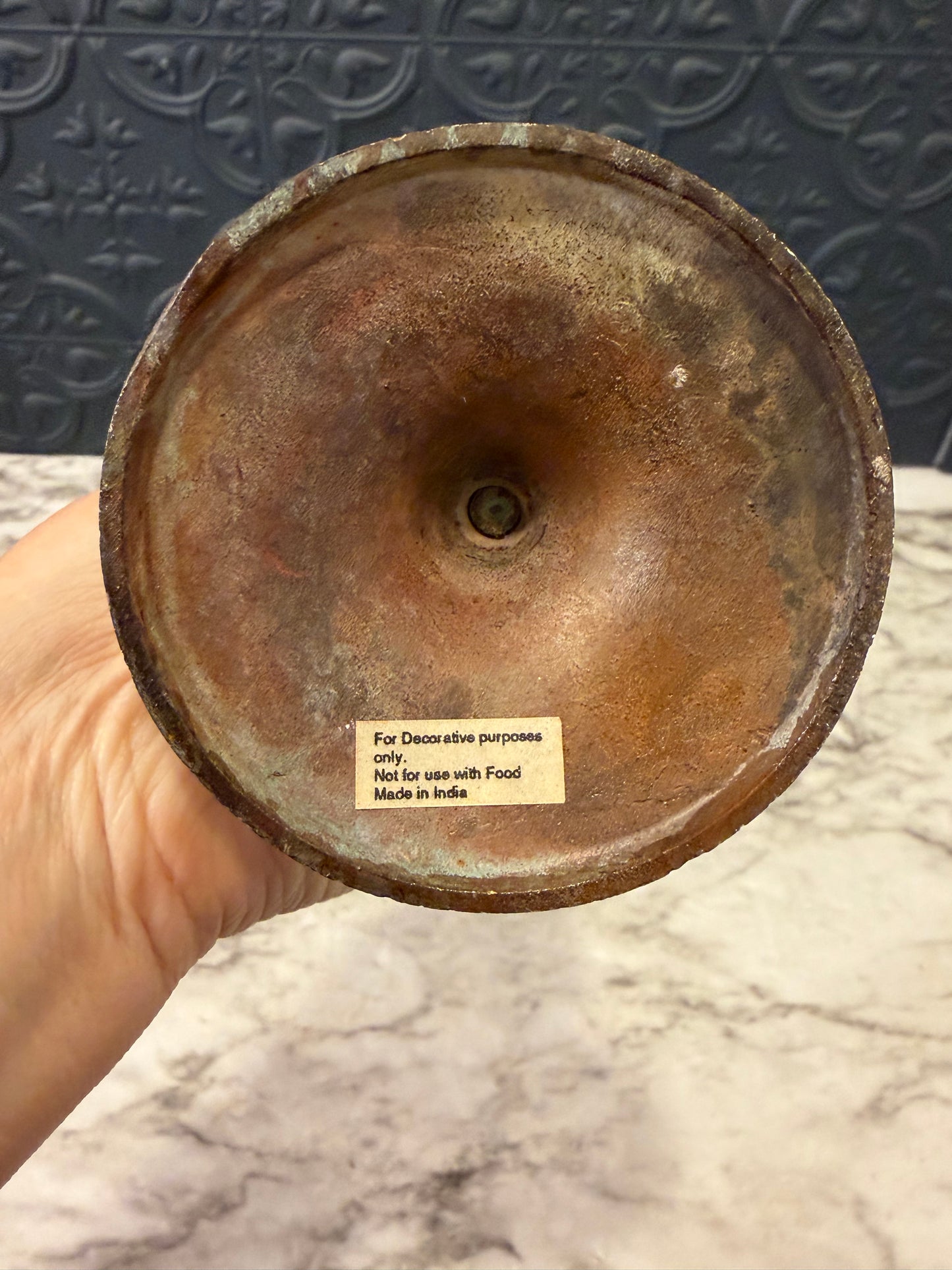 Tall Thin Vase with Handles Brown Metal