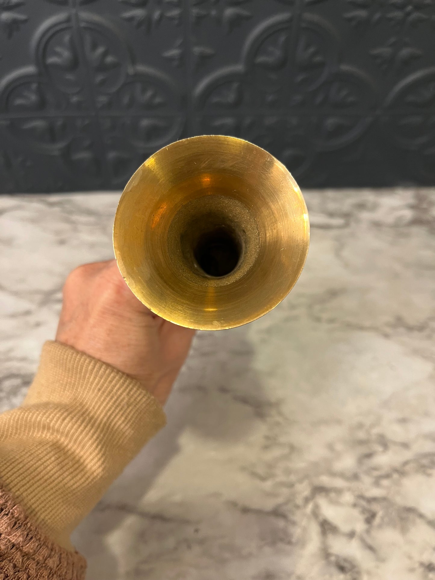 Small Etched brass fluted vase 6"