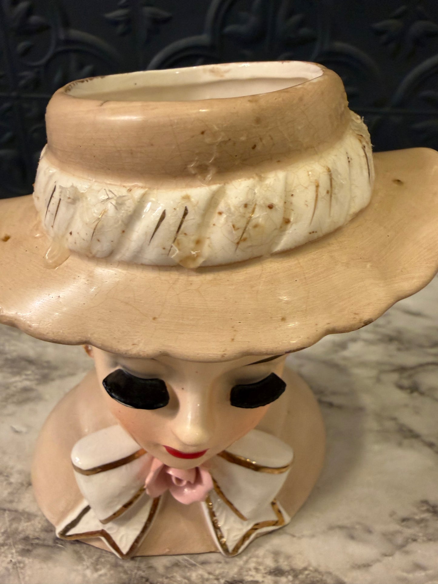 Tan Ceramic Vase with Hand Carved Swirls