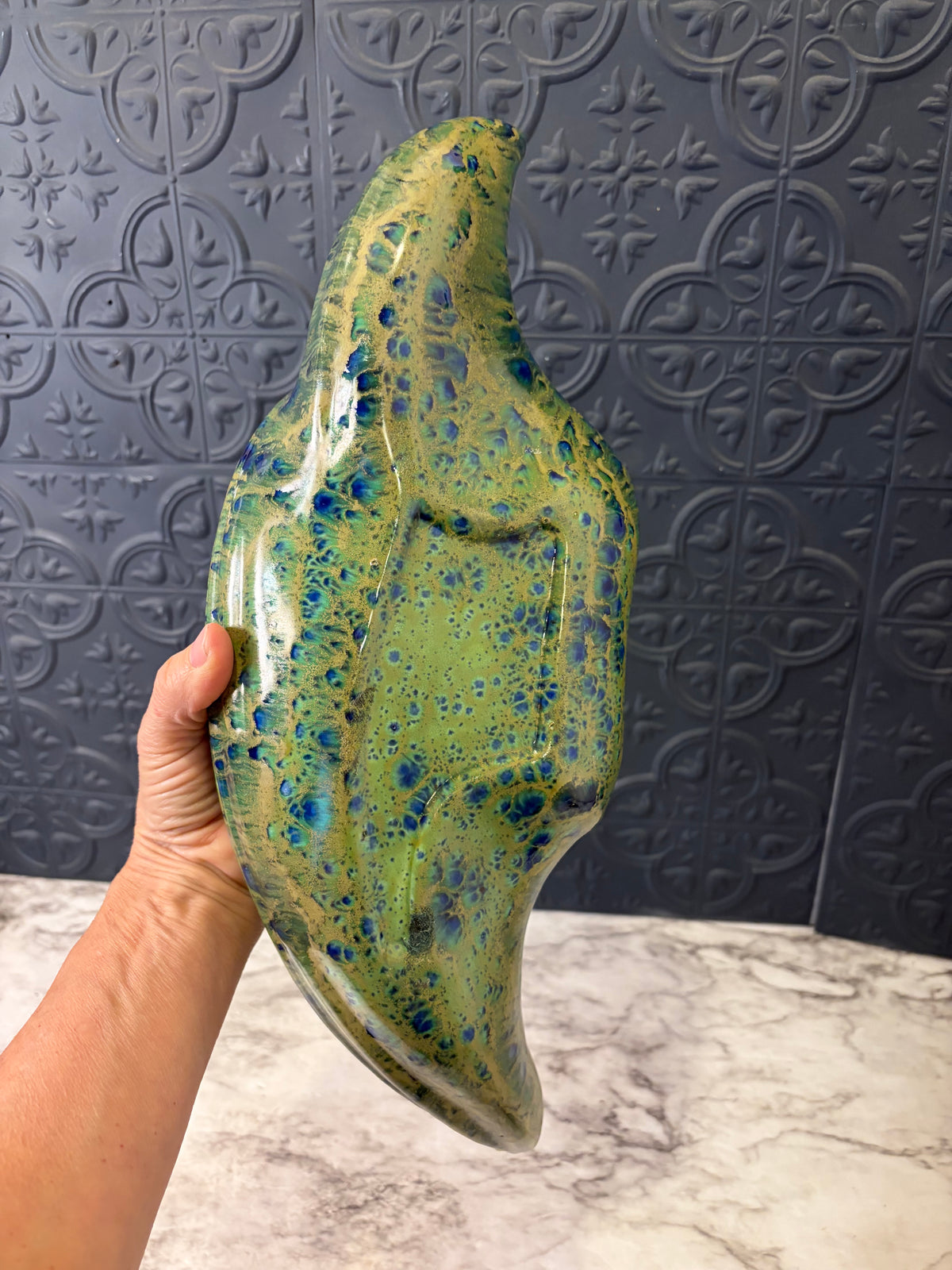 Large Mid Century Style Planter Green and Blue