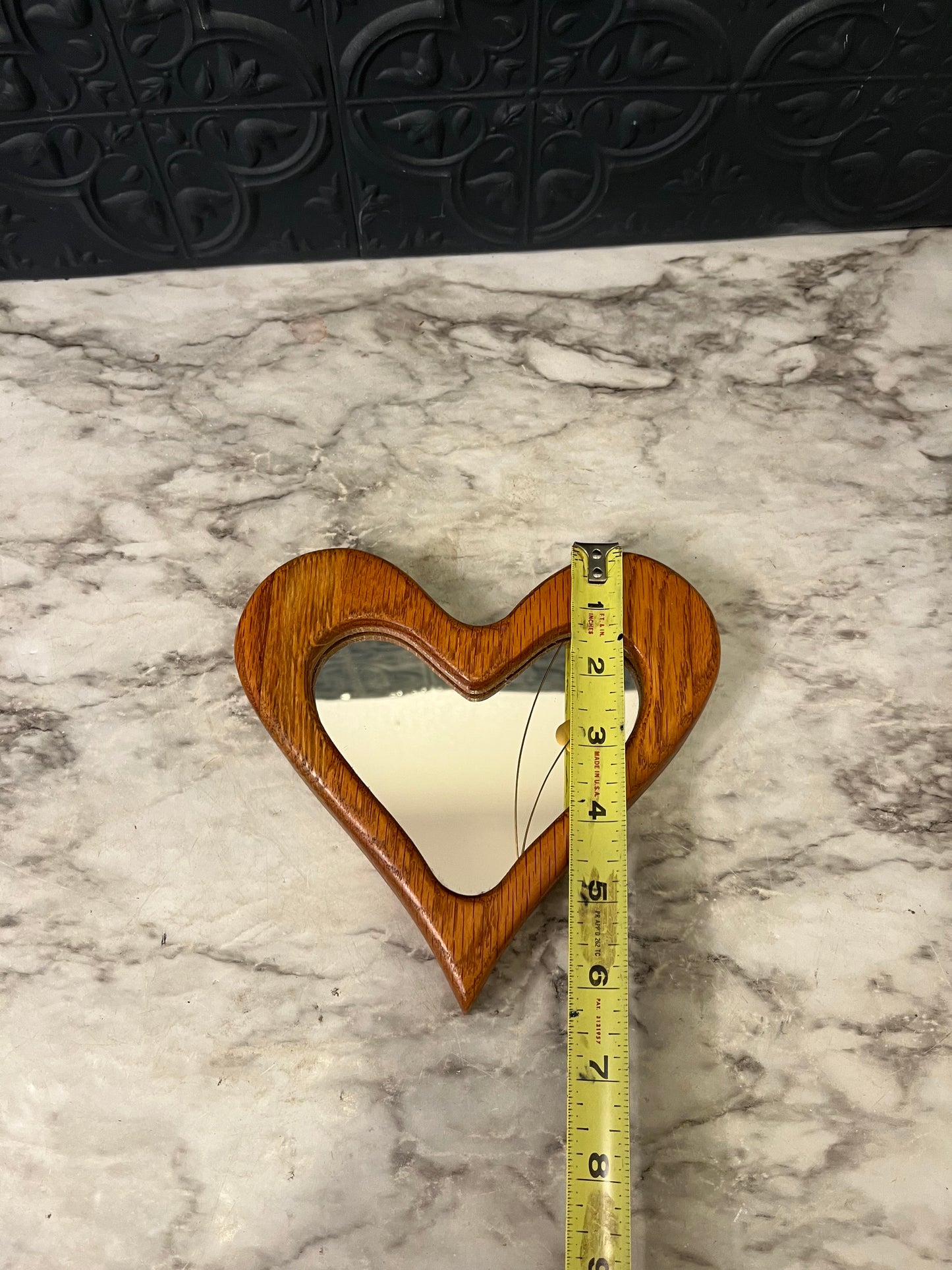 Vintage Wood Heart Mirror with Leaf Design
