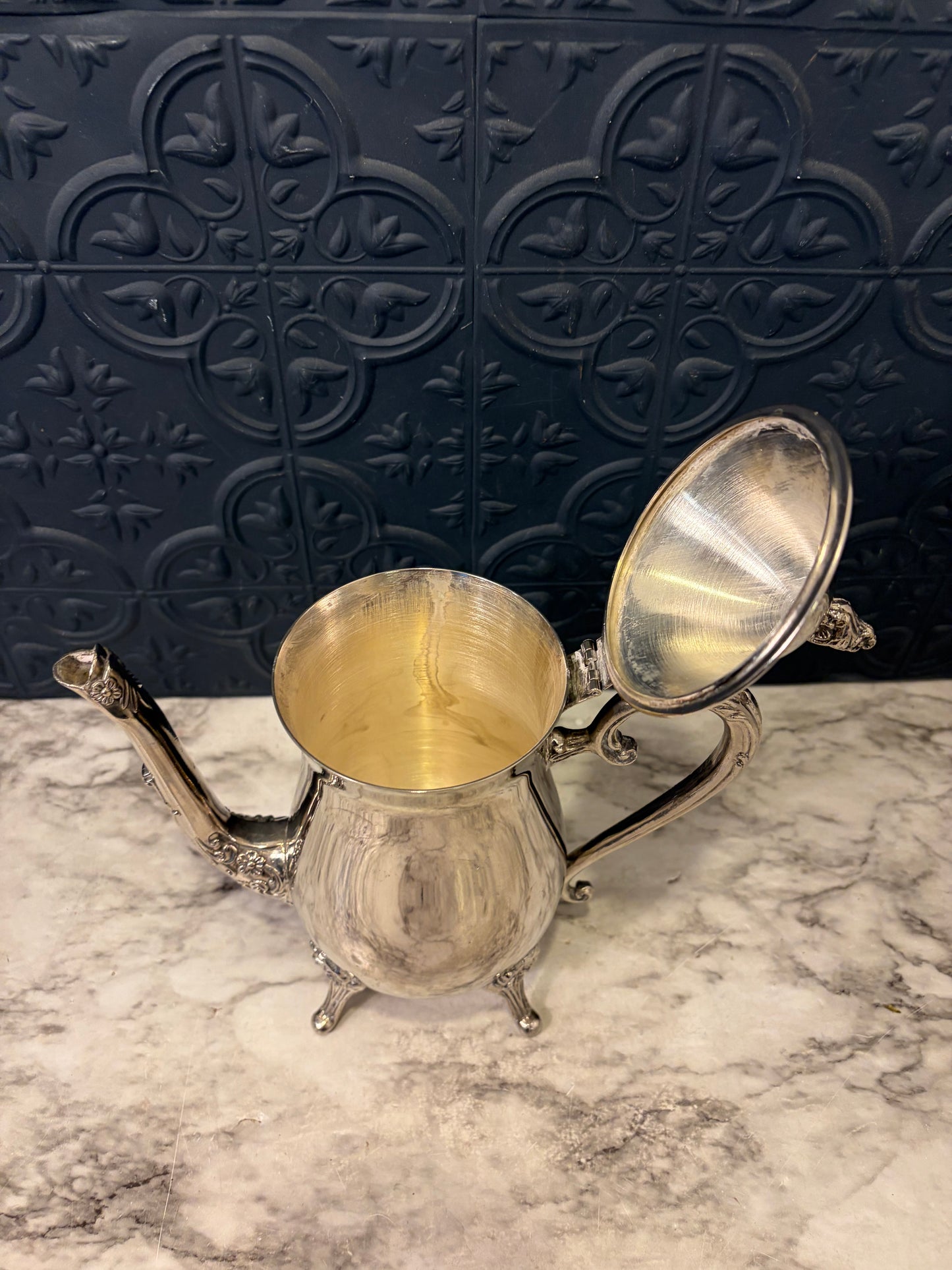 Shiny Silver Plate Pitcher with Feet
