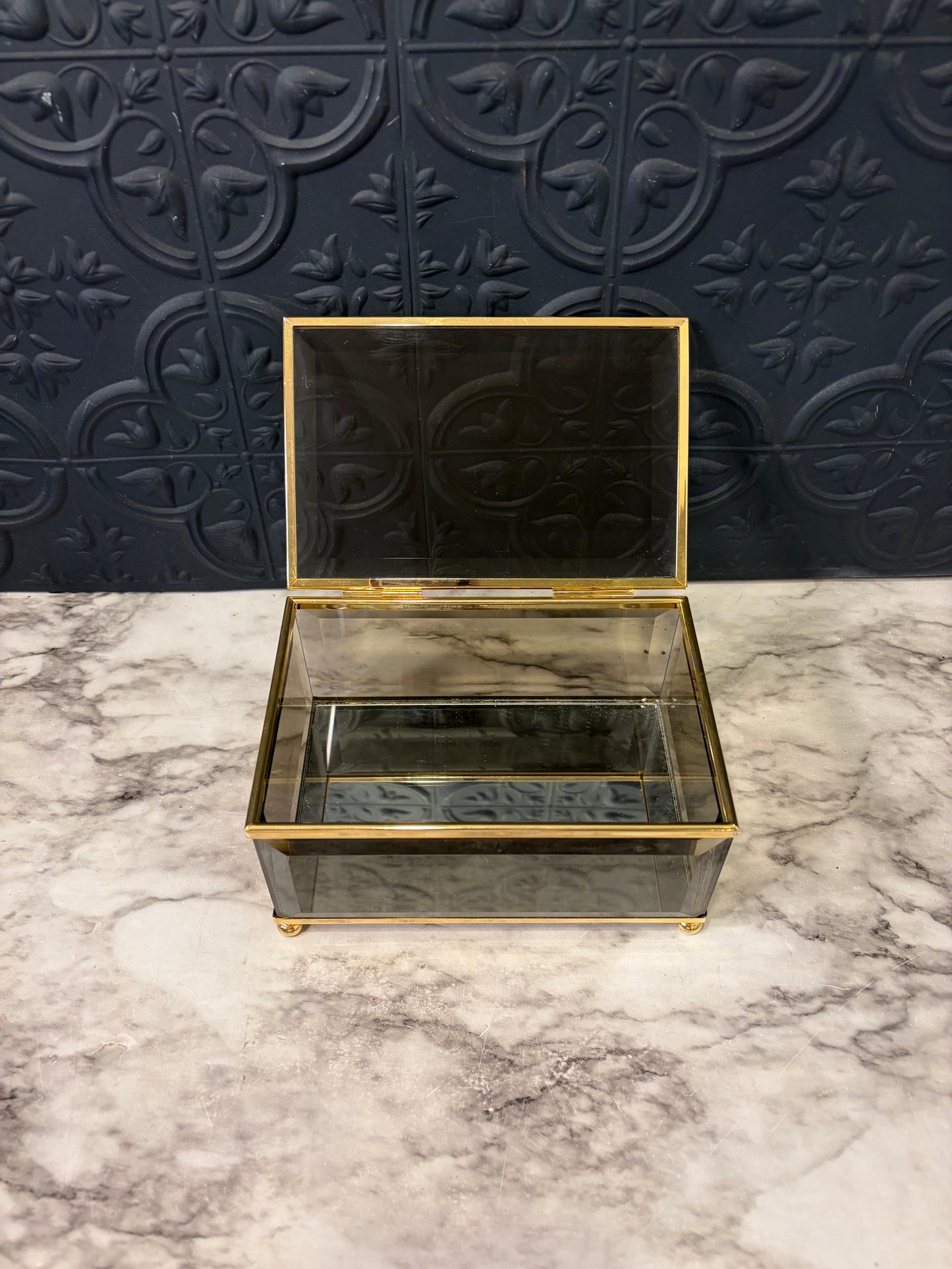 Smoke Glass and Brass Rectangle Box