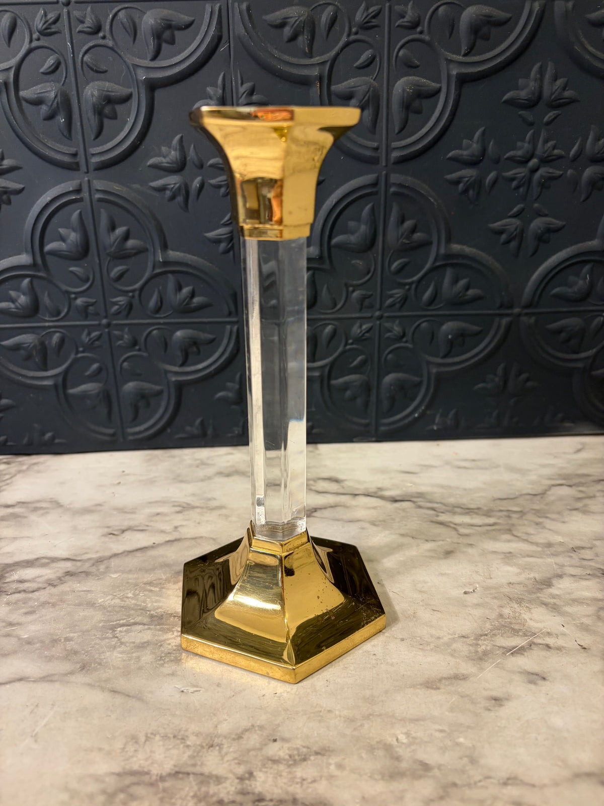 7" Brass and Lucite Candle Holder