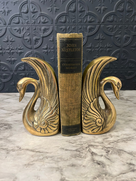 Brass Art Deco Swan Bookends