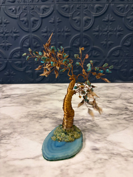 Copper Wire Bonsai Tree with Blue Stone