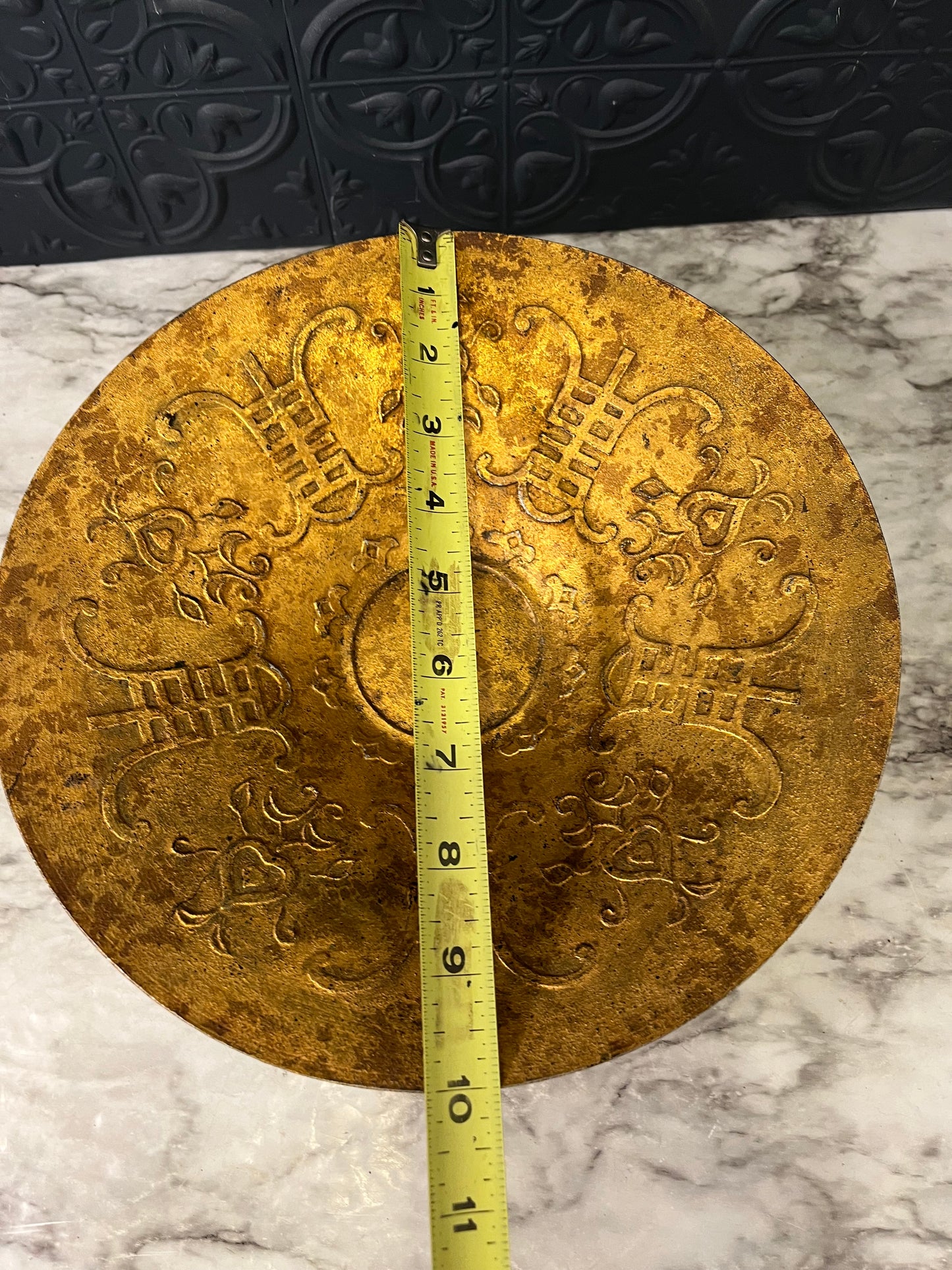 Gold Metal Pedestal Bowl with relief