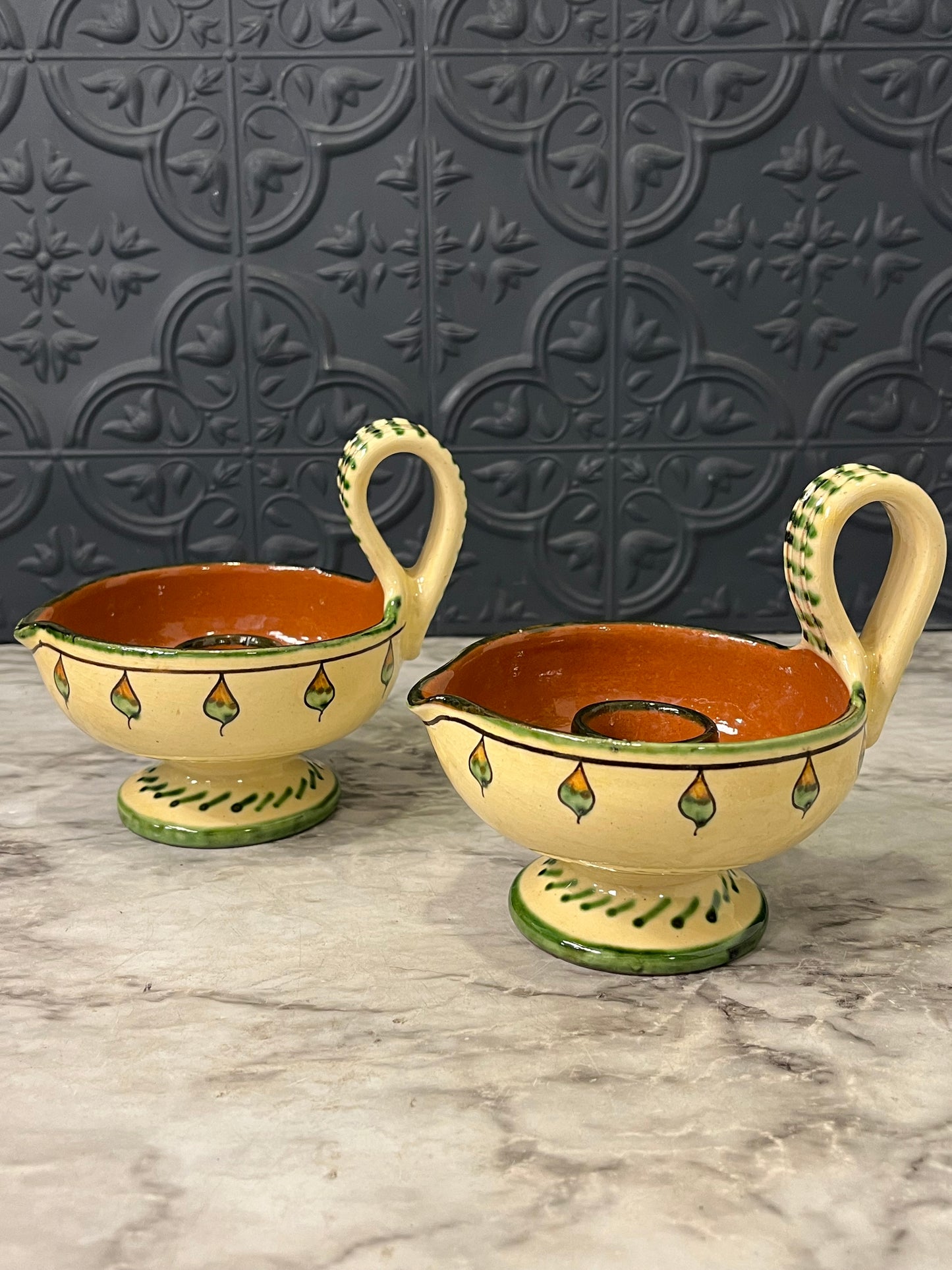 Italian Hand painted Chamberstick x 2