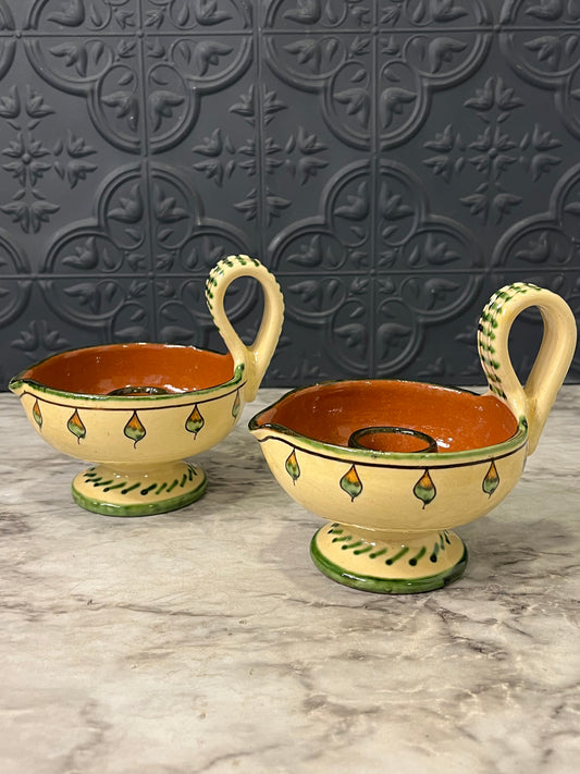 Italian Hand painted Chamberstick x 2