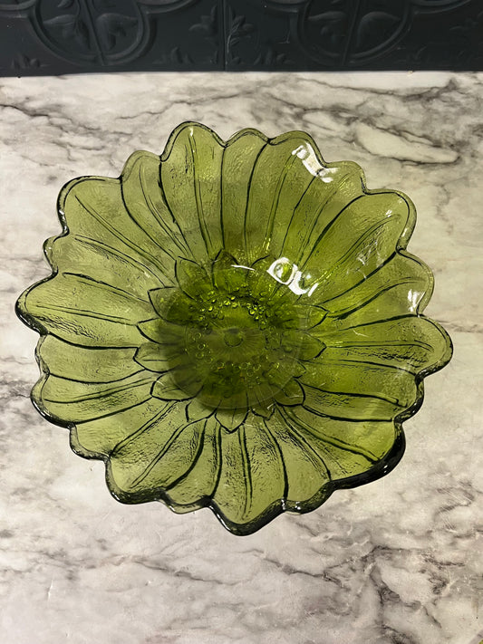 Indiana Green Glass Sunflower Dish