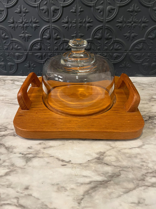 Wood Cheese Tray With Glass Dome