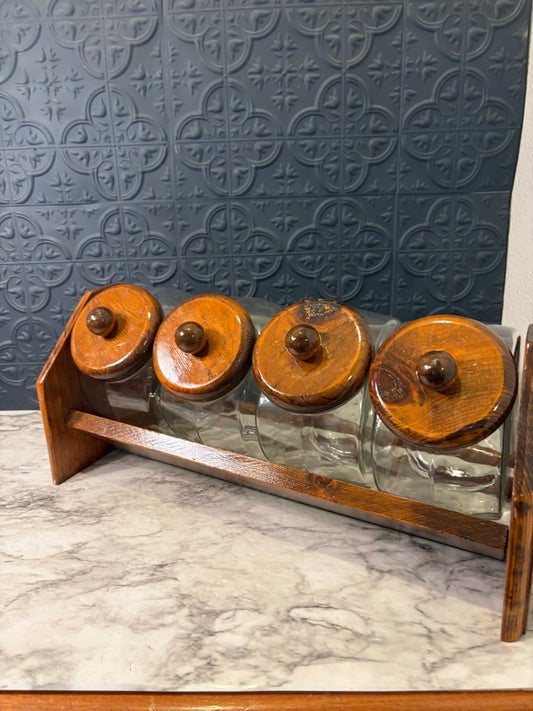 Vintage Wood and Glass Canister set of 4
