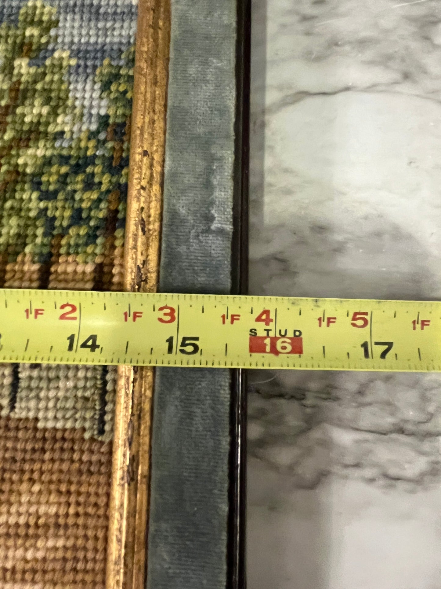 Vintage Needlepoint with Turqouise Velvet Frame