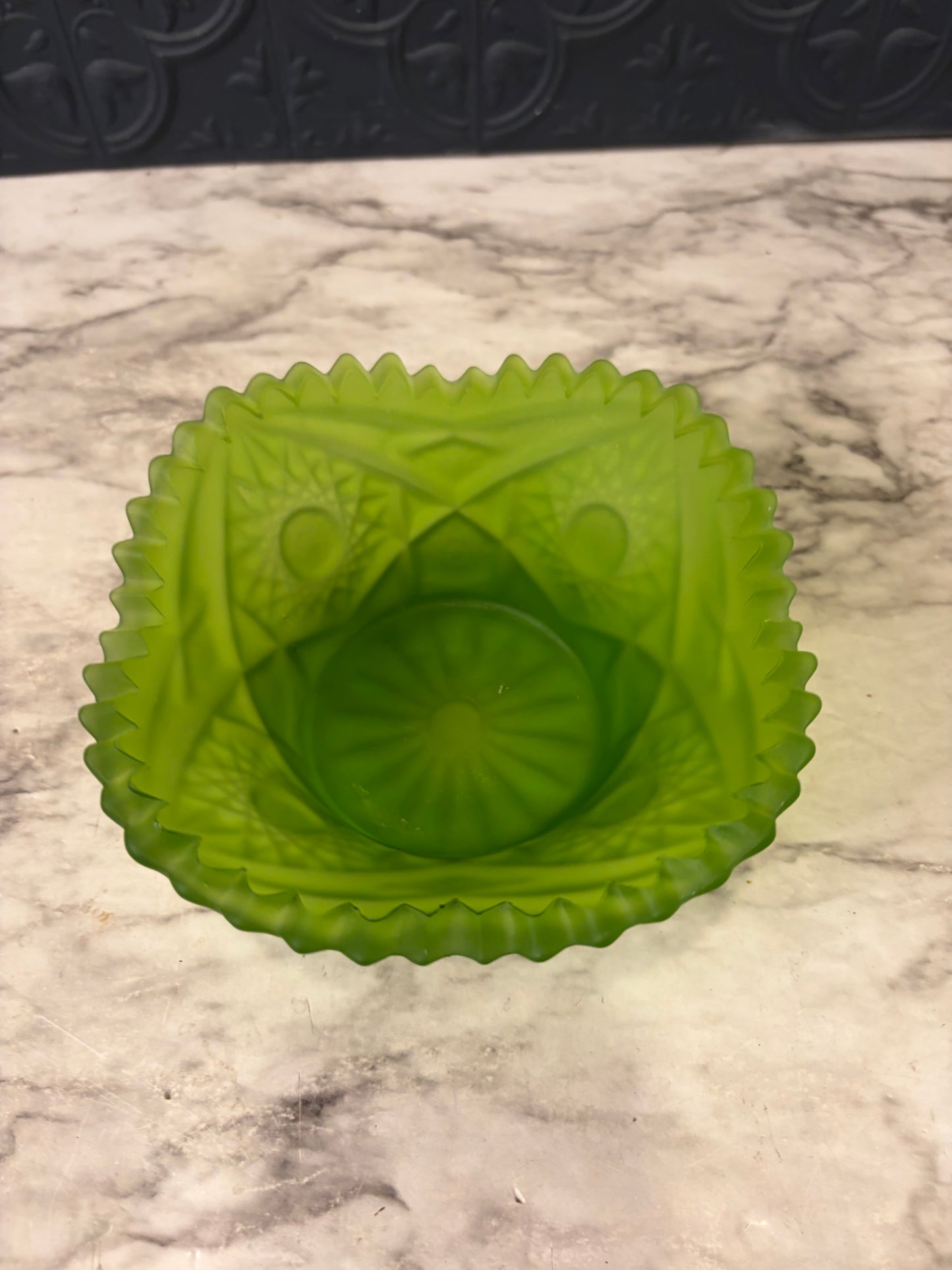 Satin Green Pressed Glass Bowl