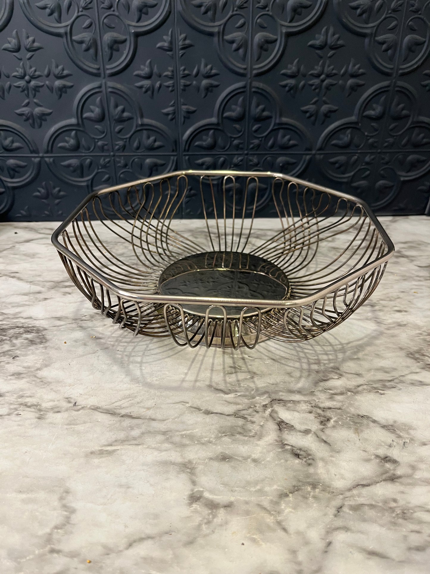 Silver plate octagon wire basket