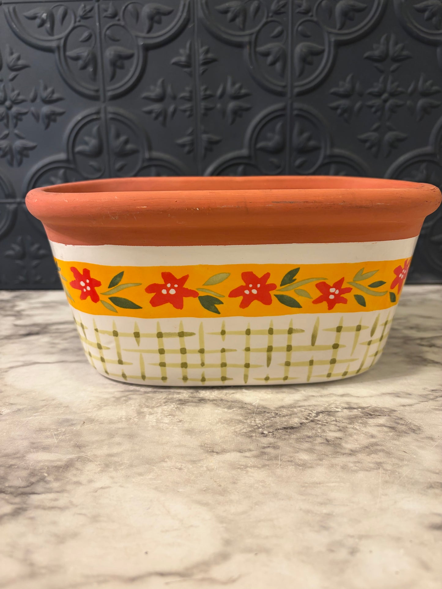 Oblong Terra cotta Pot with Flowers