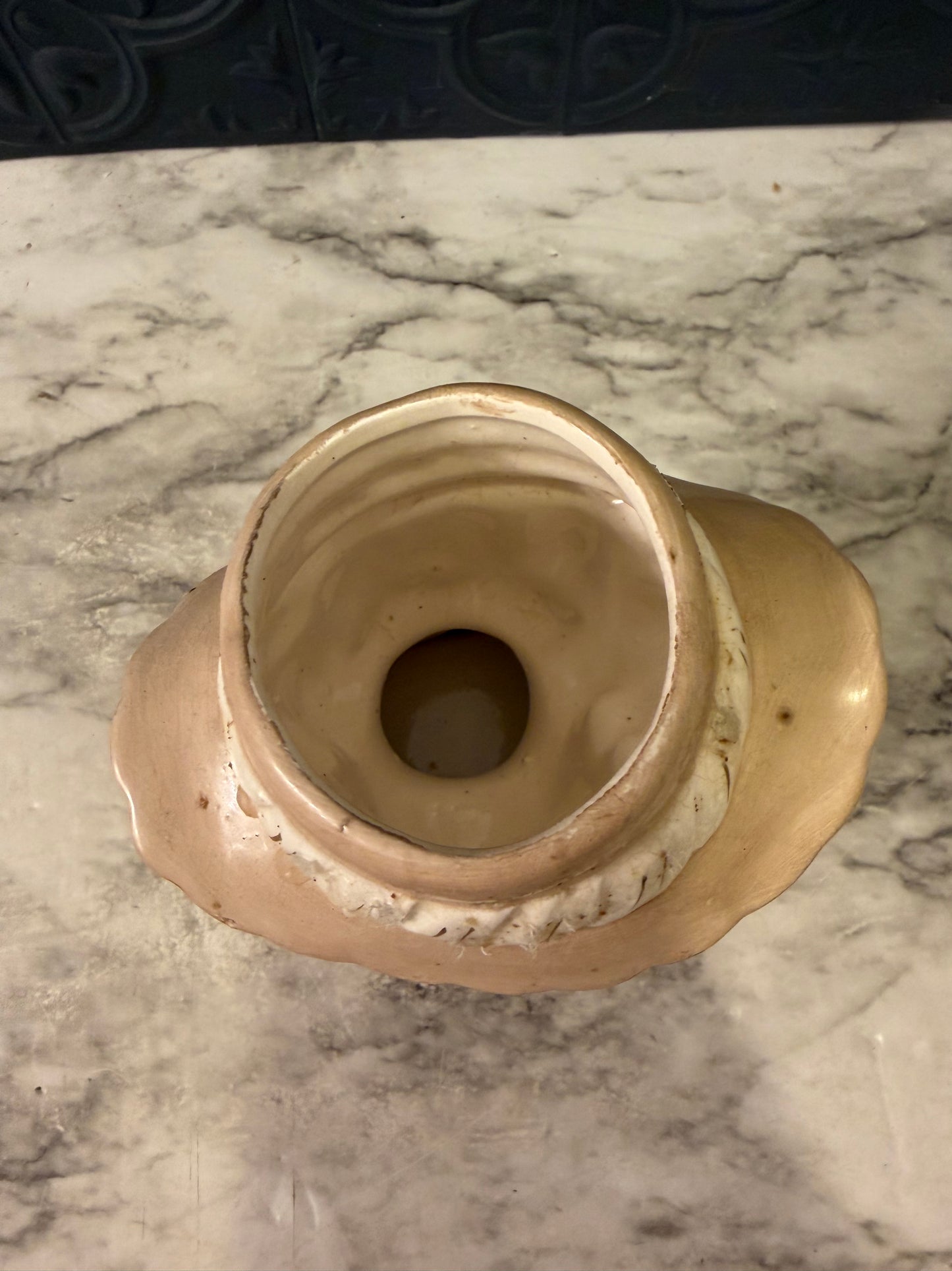 Tan Ceramic Vase with Hand Carved Swirls