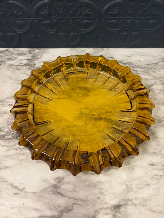 Amber Glass Ashtray 10"
