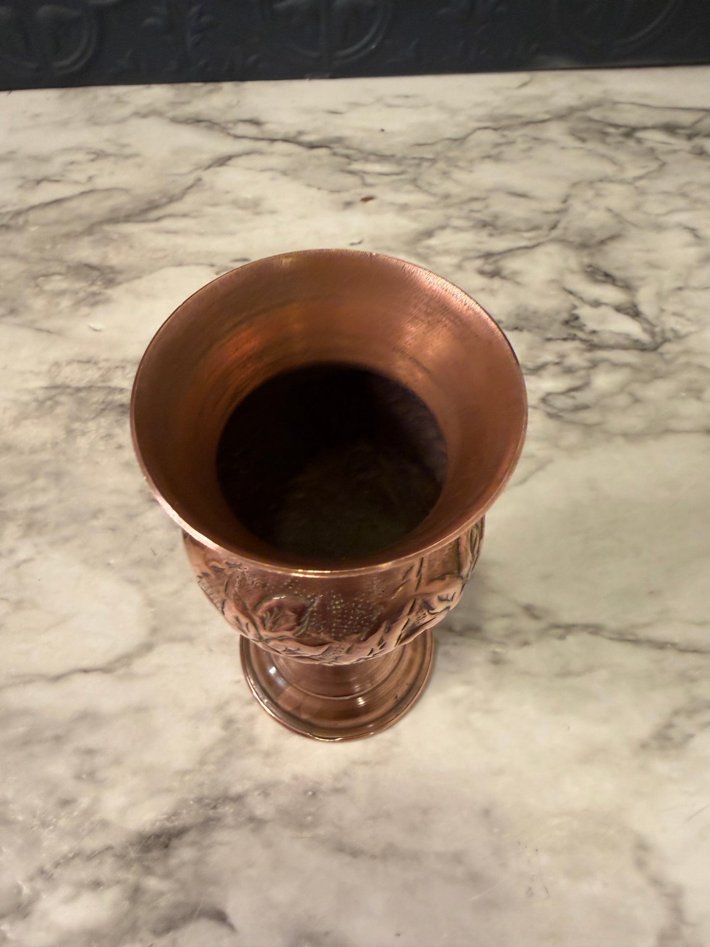 Floral Embossed Copper Vase