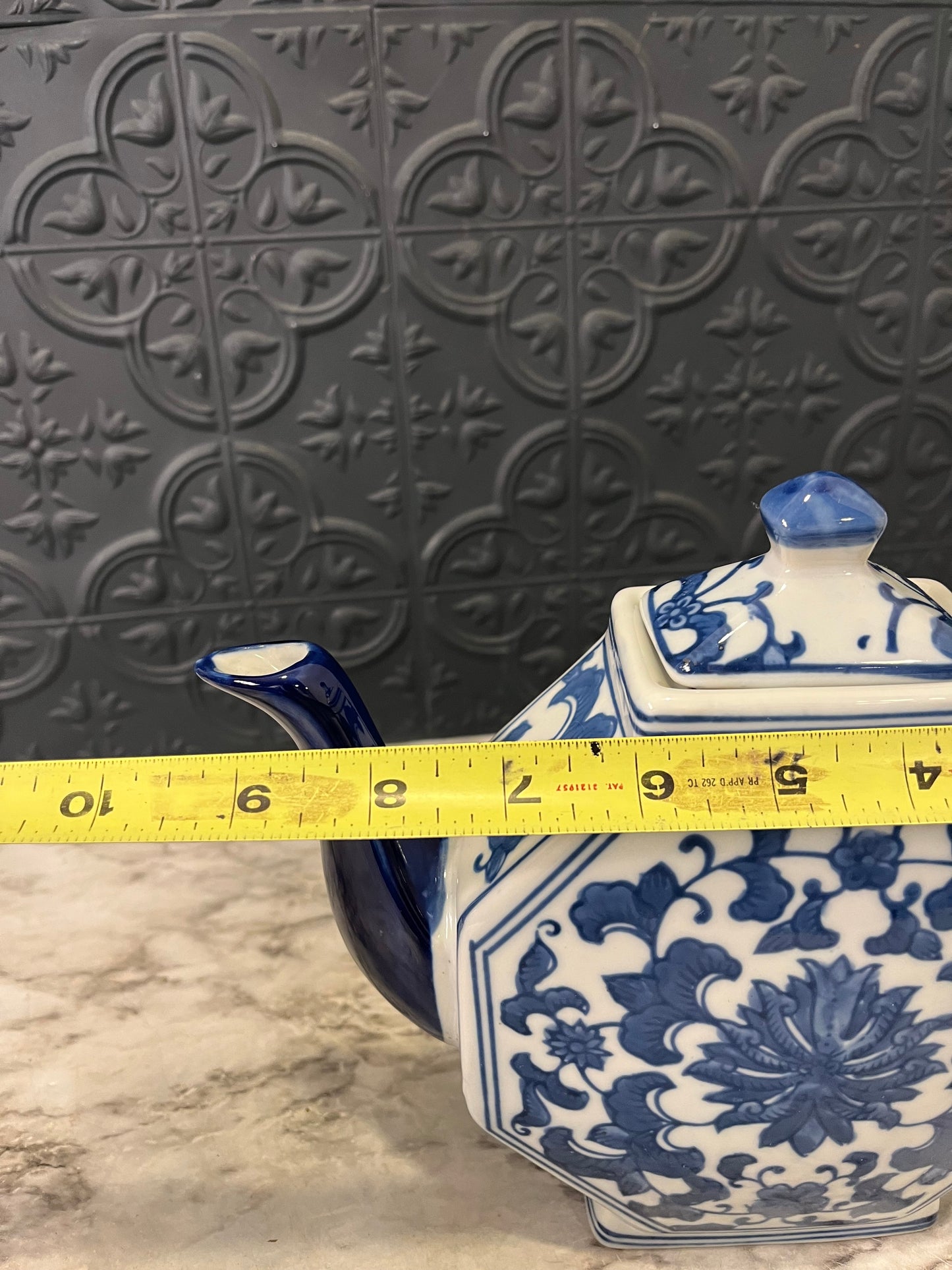 Blue and White Octagon Teapot
