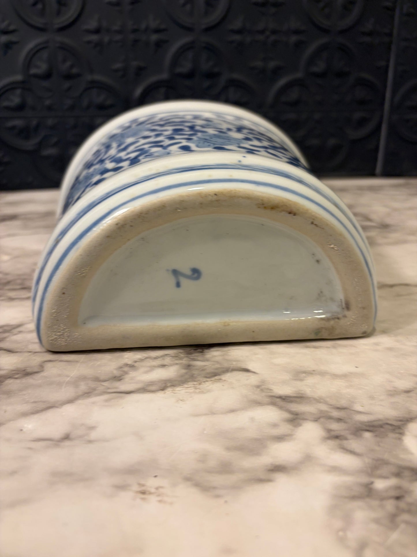 Blue and White Ceramic Wall Pocket