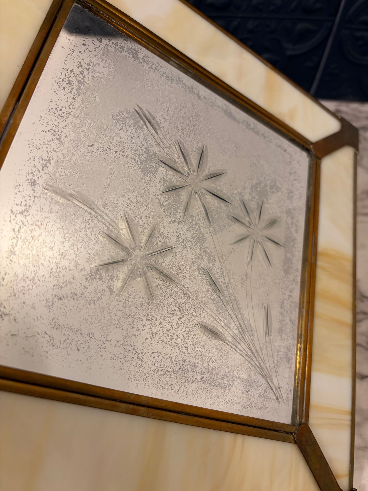 Etched Mirror with Slag Glass Border