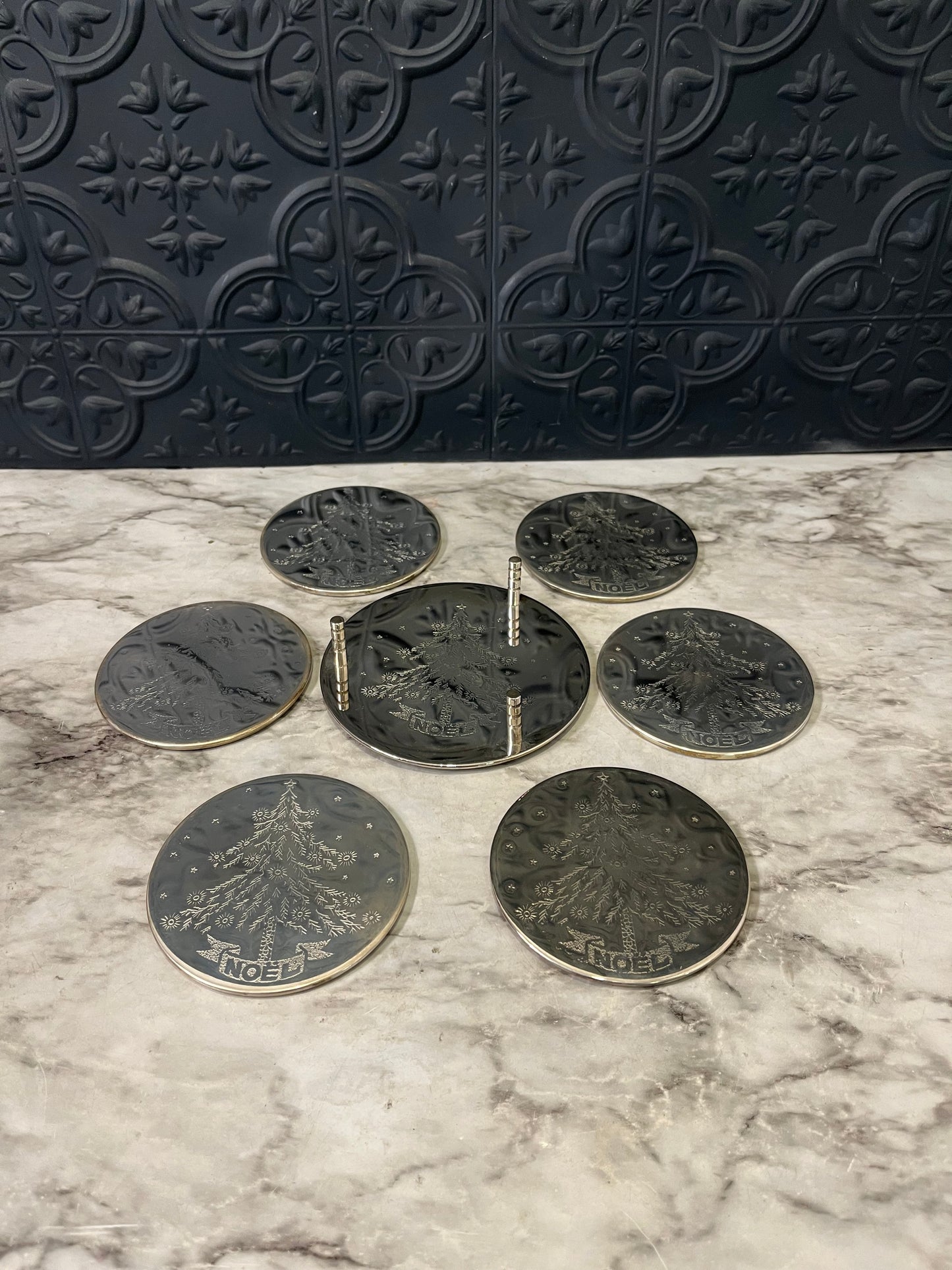 SIlver plated NOEL coaster set