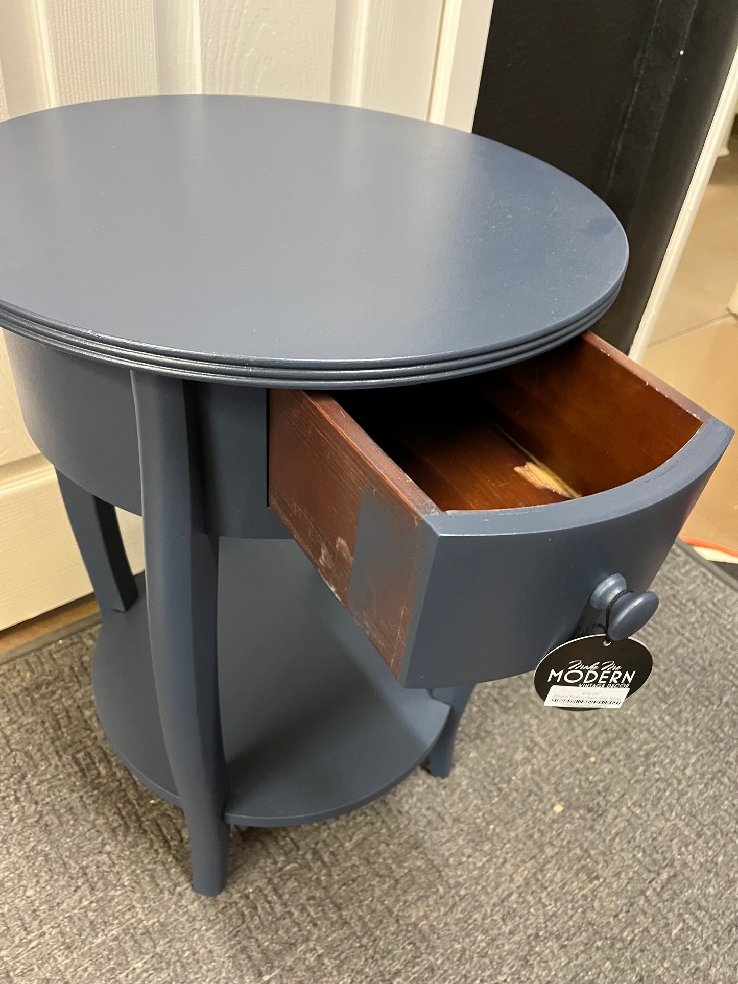 Round Pottery Barn Side Table Painted Inkwell