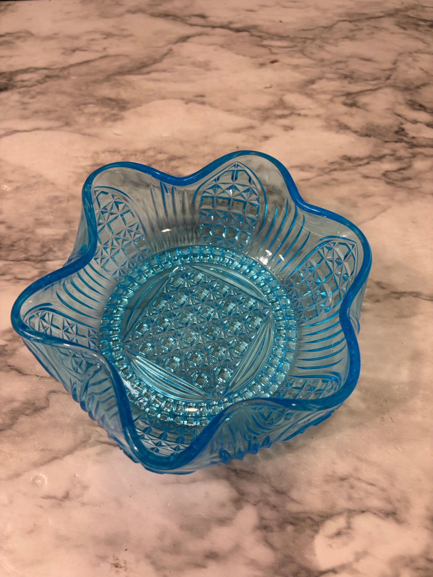 Ruffled Light Blue Glass Bowl