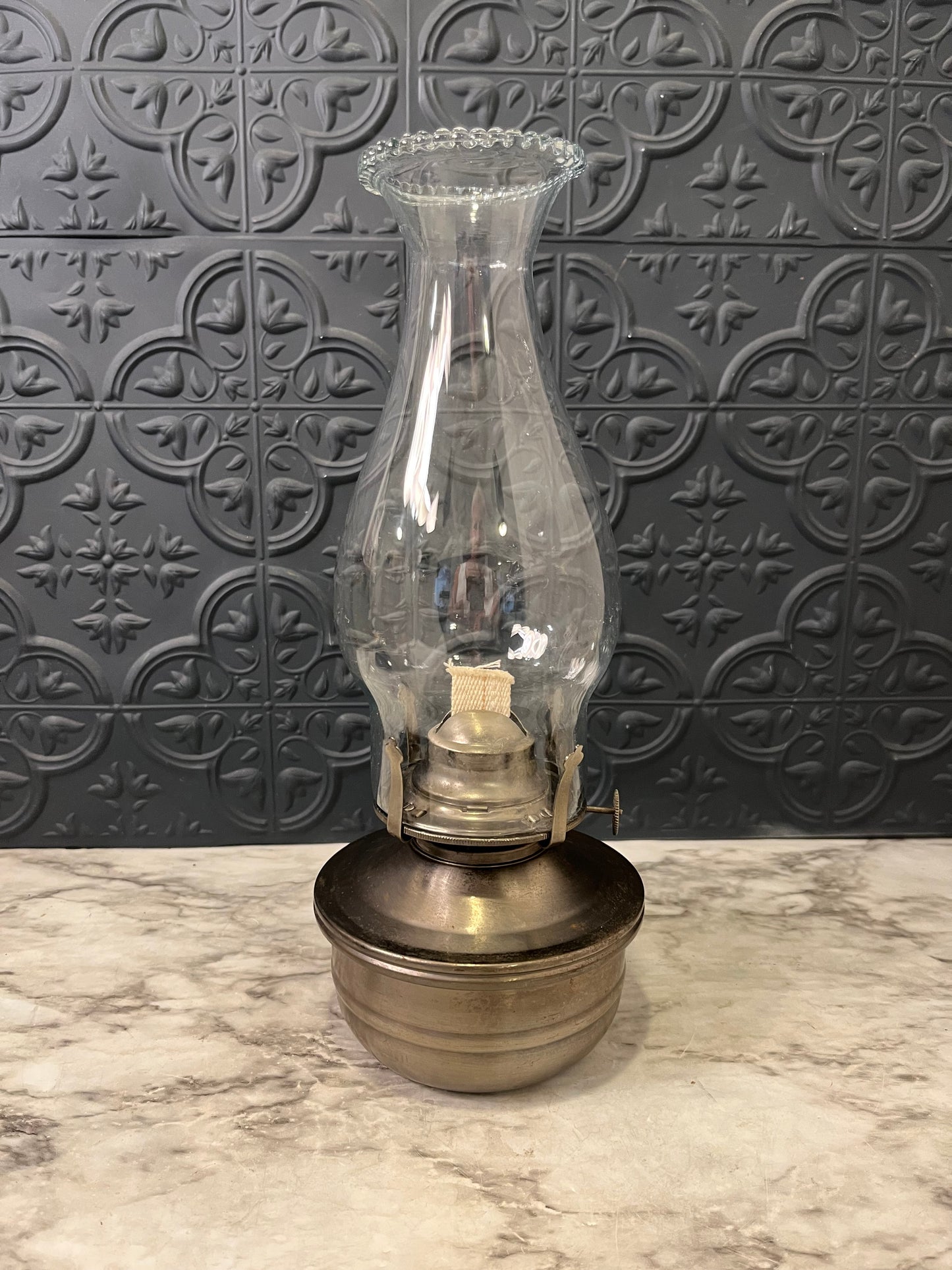Vintage Oil Lamp with Metal Base