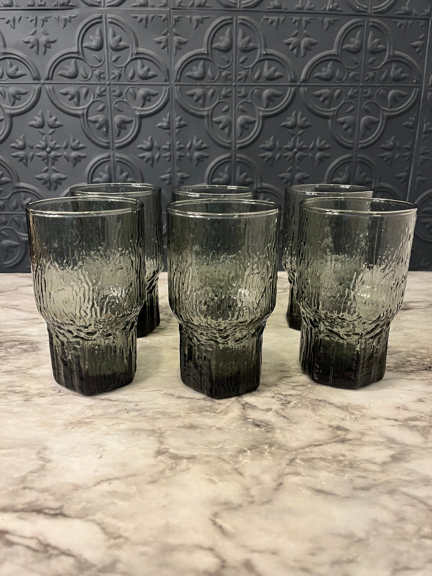 Indian Glass Smokey Textured Glasses x6