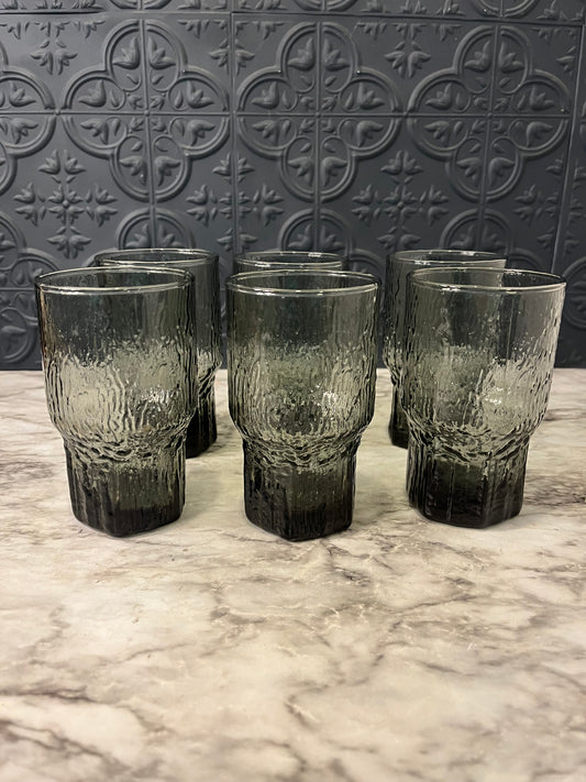 Indian Glass Smokey Textured Glasses x6