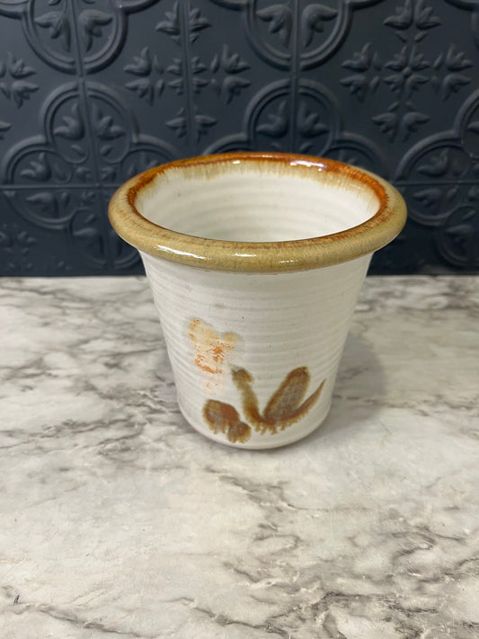 Cream Pottery Vase with Peach flower Design