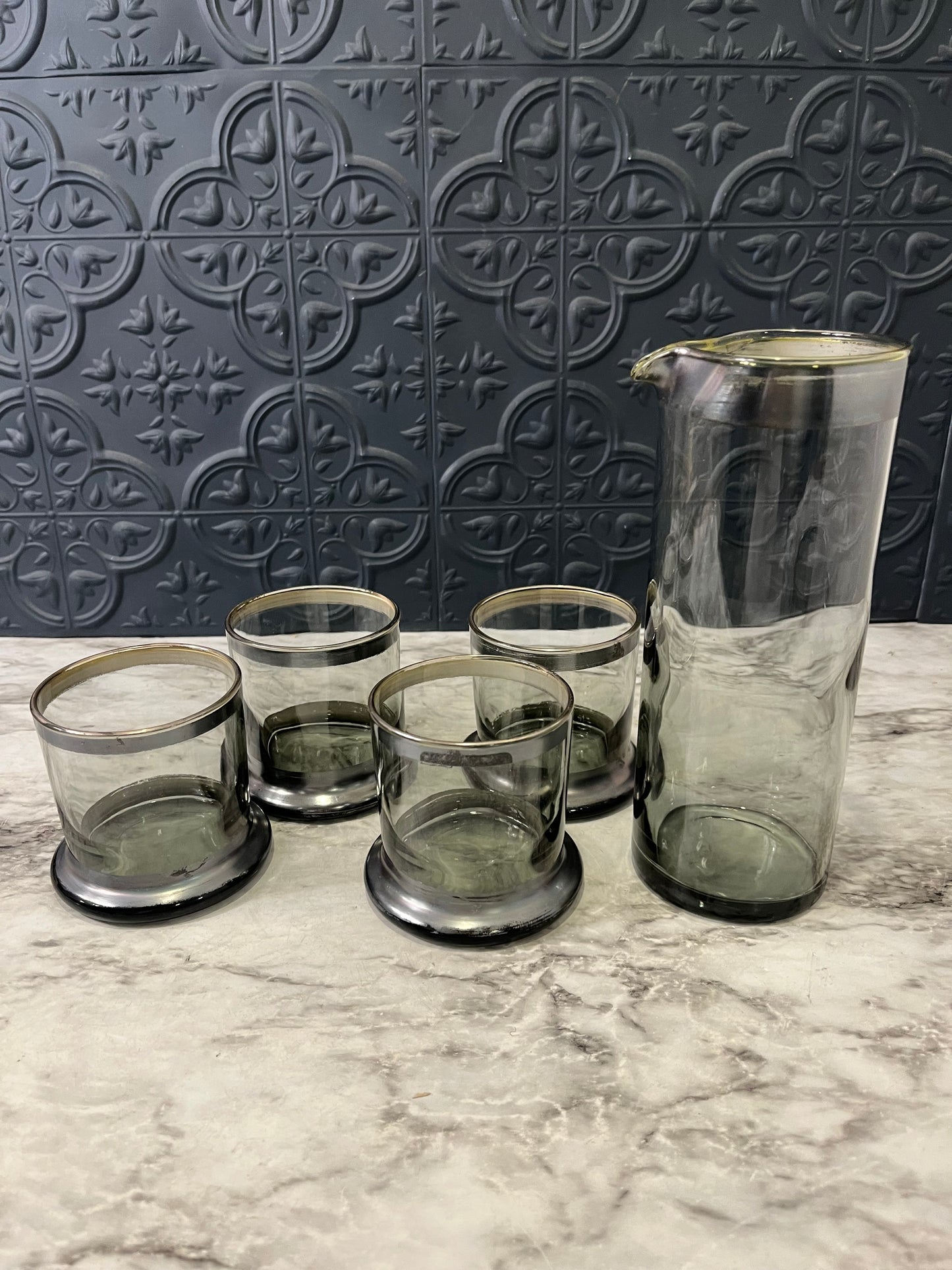 Silver Rim Drink Set x 5