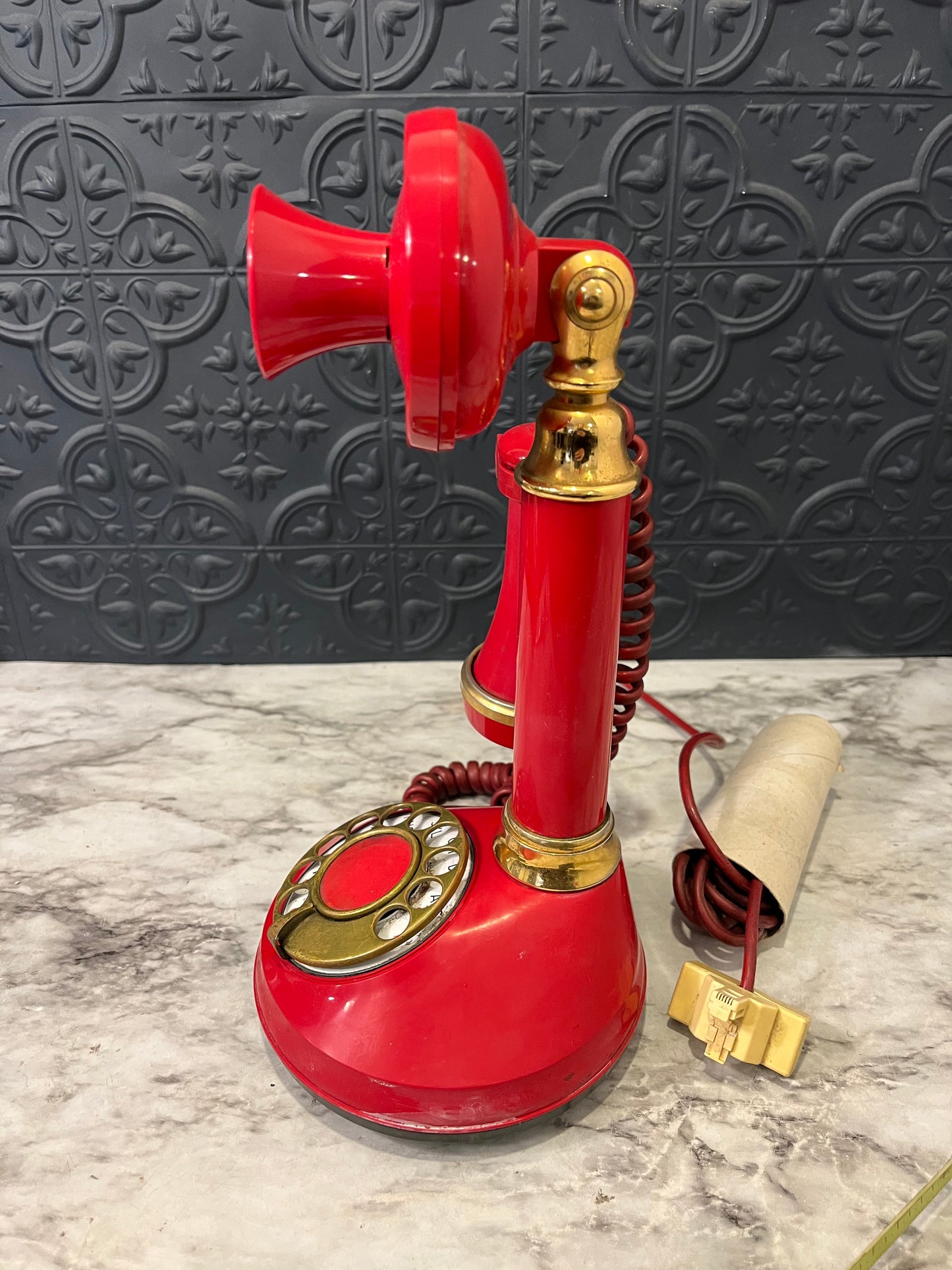 Vintage Red and Gold Candlestick Telephone