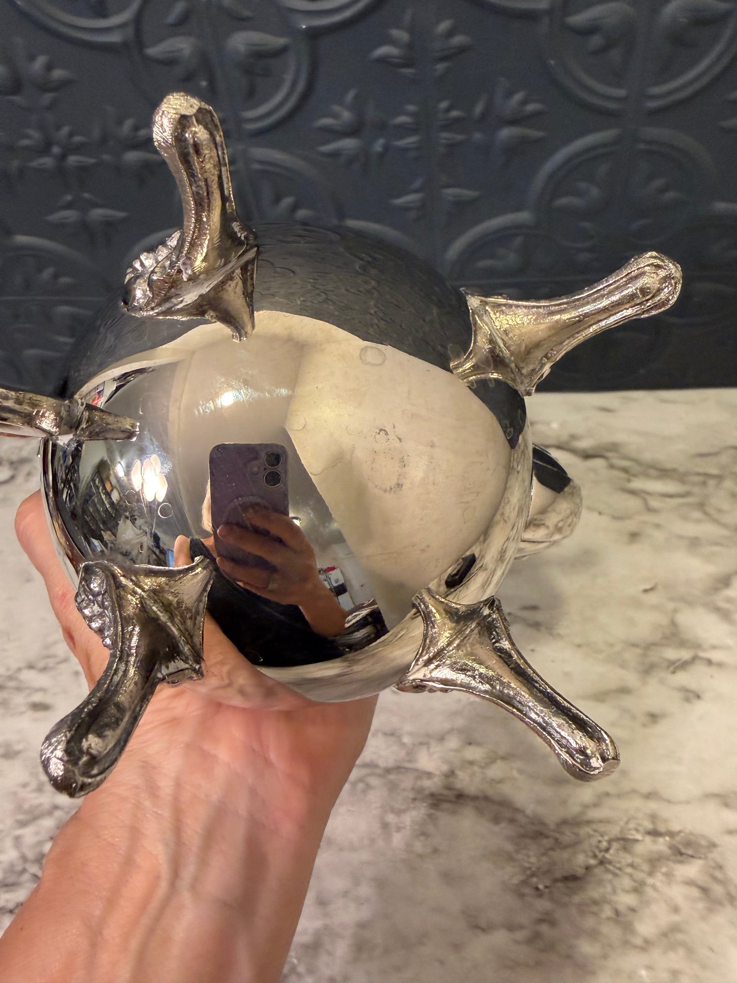 Shiny Silver Plate Pitcher with Feet