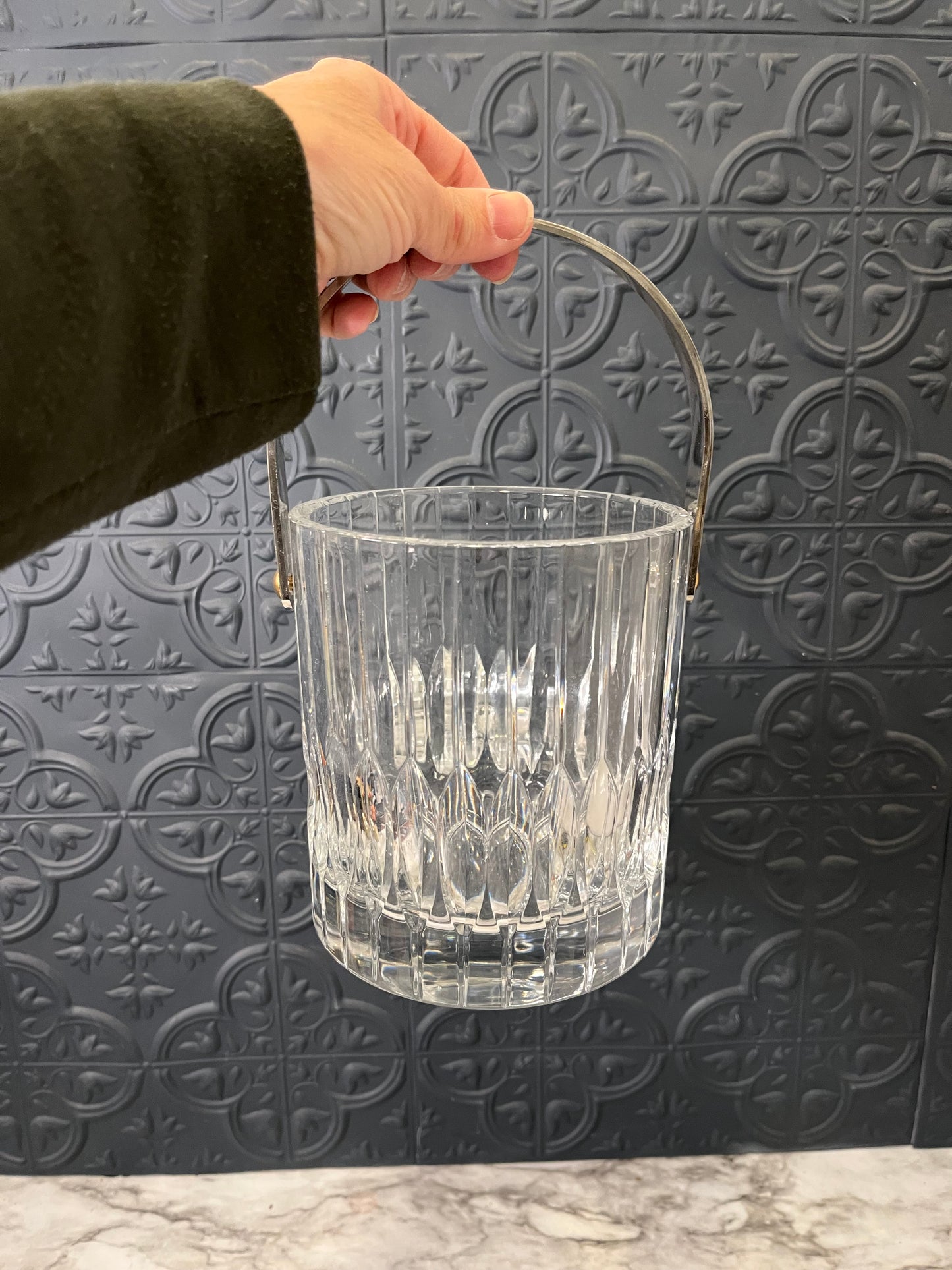 Mikasa Cut Glass Ice Bucket with Handle