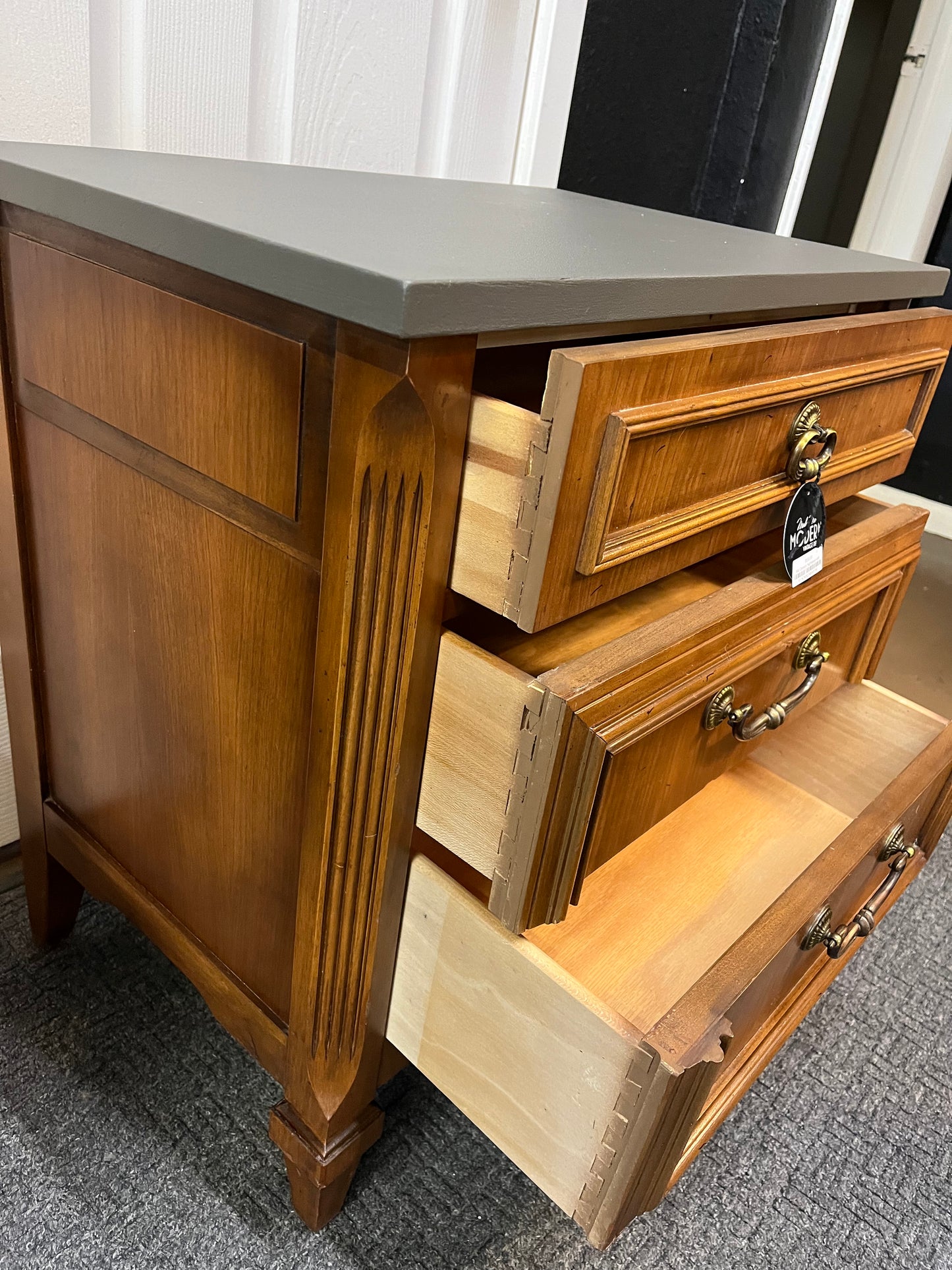 Mid Century Nightstand with Oakwood Painted top