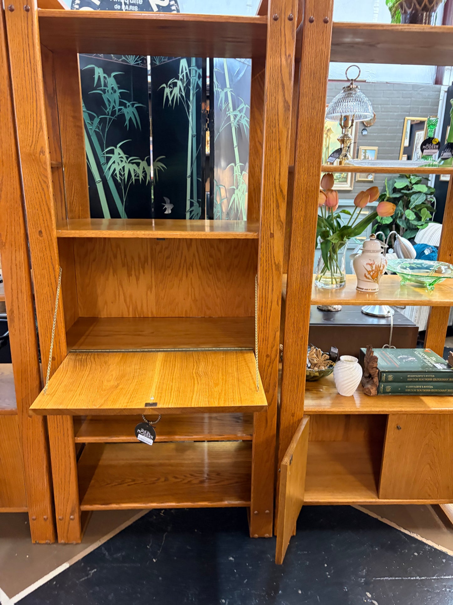 Mid Century Open Shelf Oak Bookcase with Cabinet - priced separately