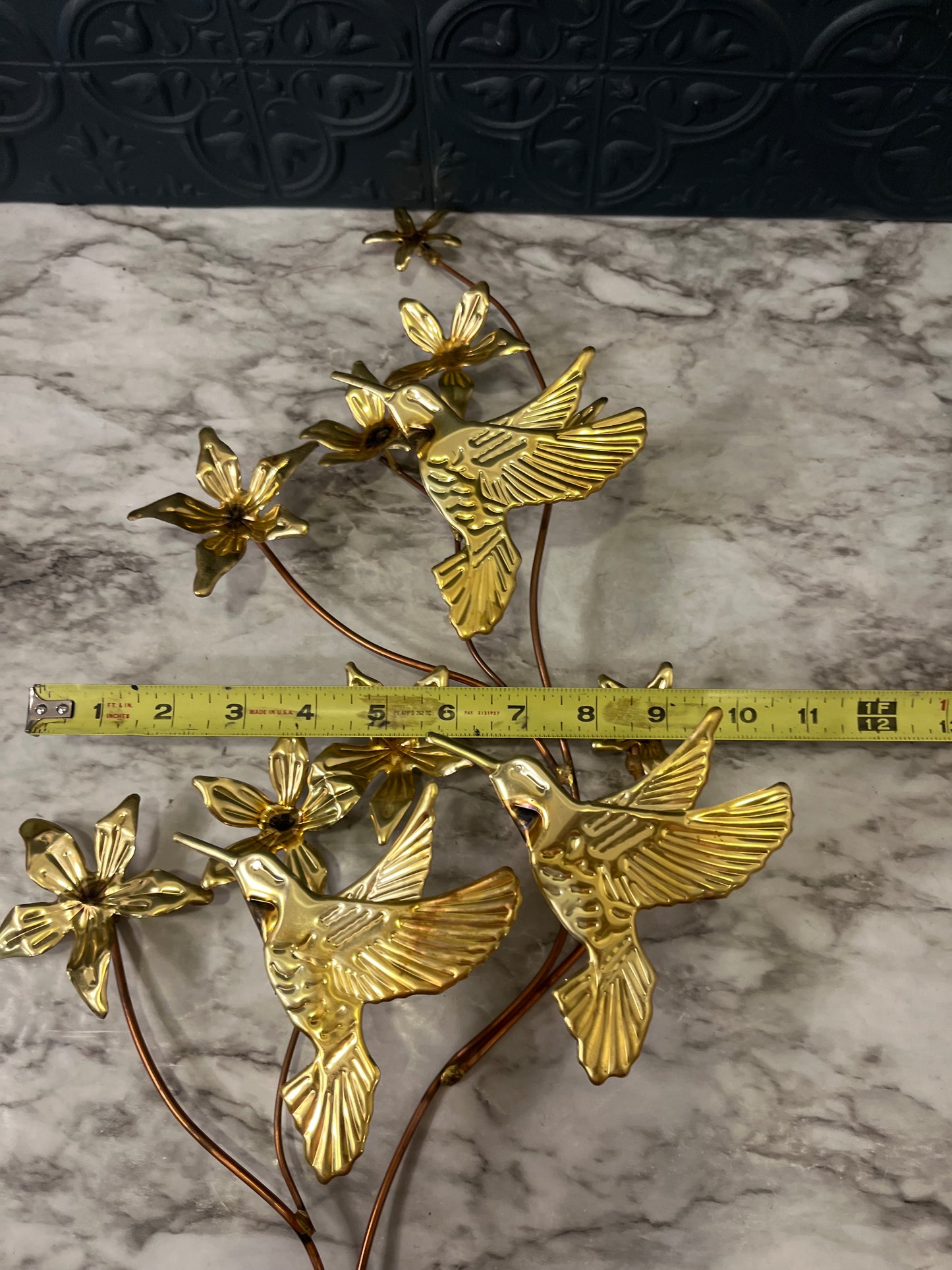 Brass Hummingbird and Flower Wall Hanging