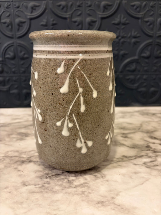 Grey Stoneware Vase with White Accents