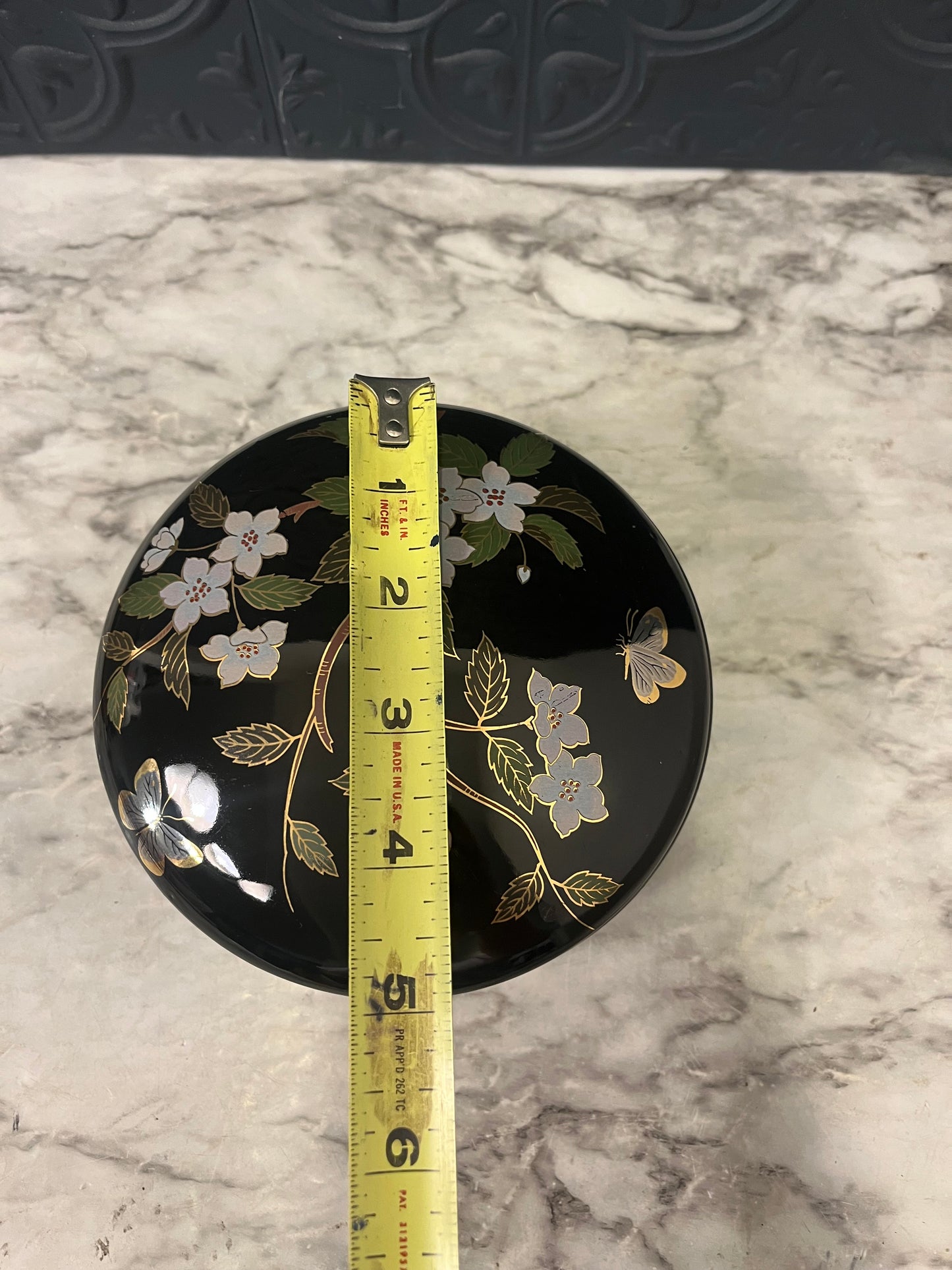 Black Ceramic Lidded Dish with Cherry Blossoms