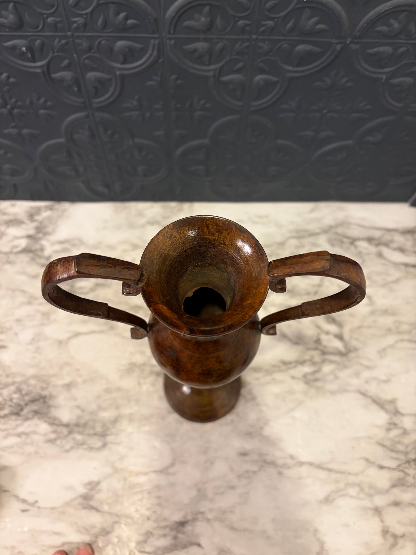 Tall Thin Vase with Handles Brown Metal