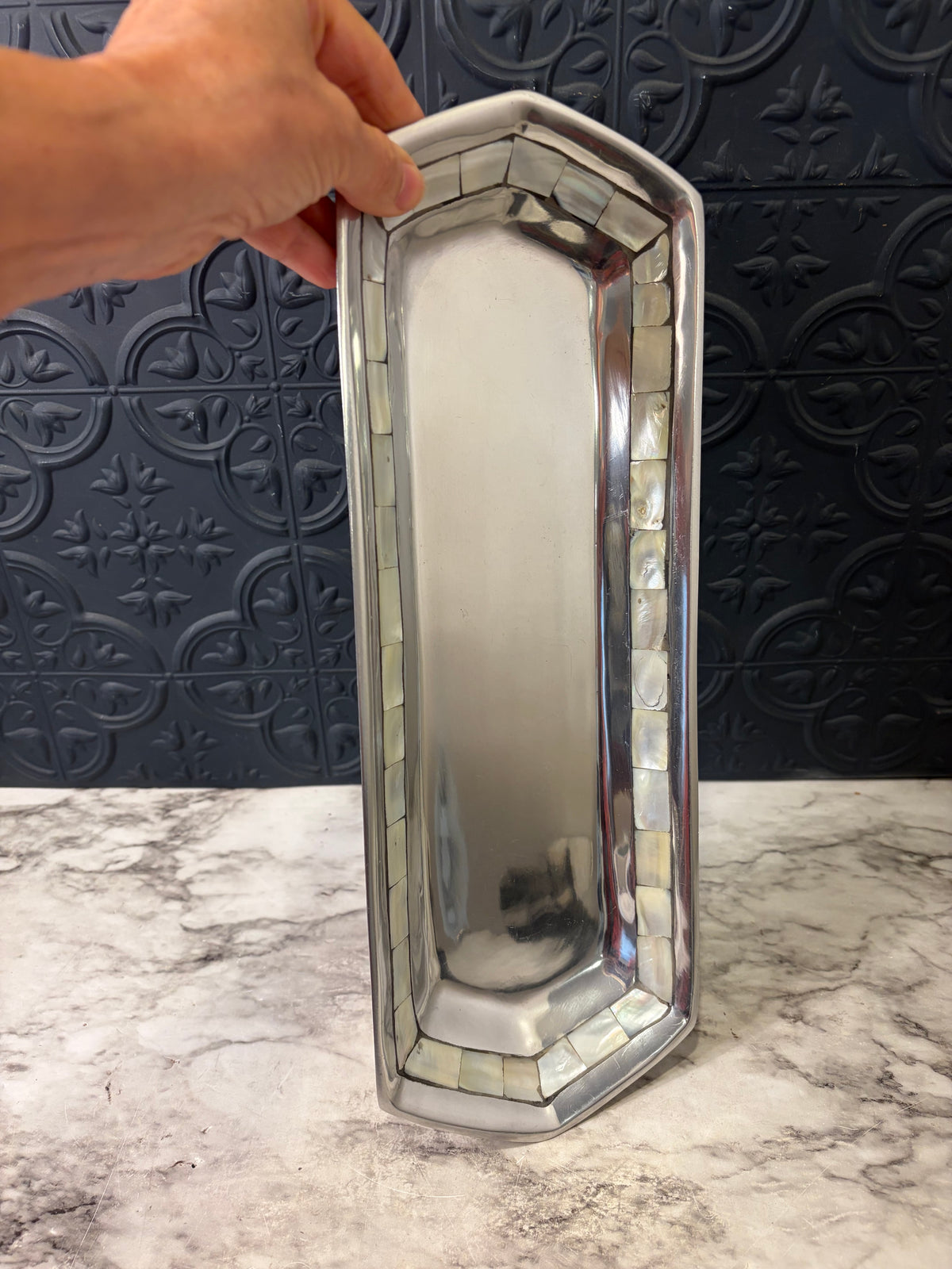 Towle Aluminum Tray with Mother of Pearl Inset