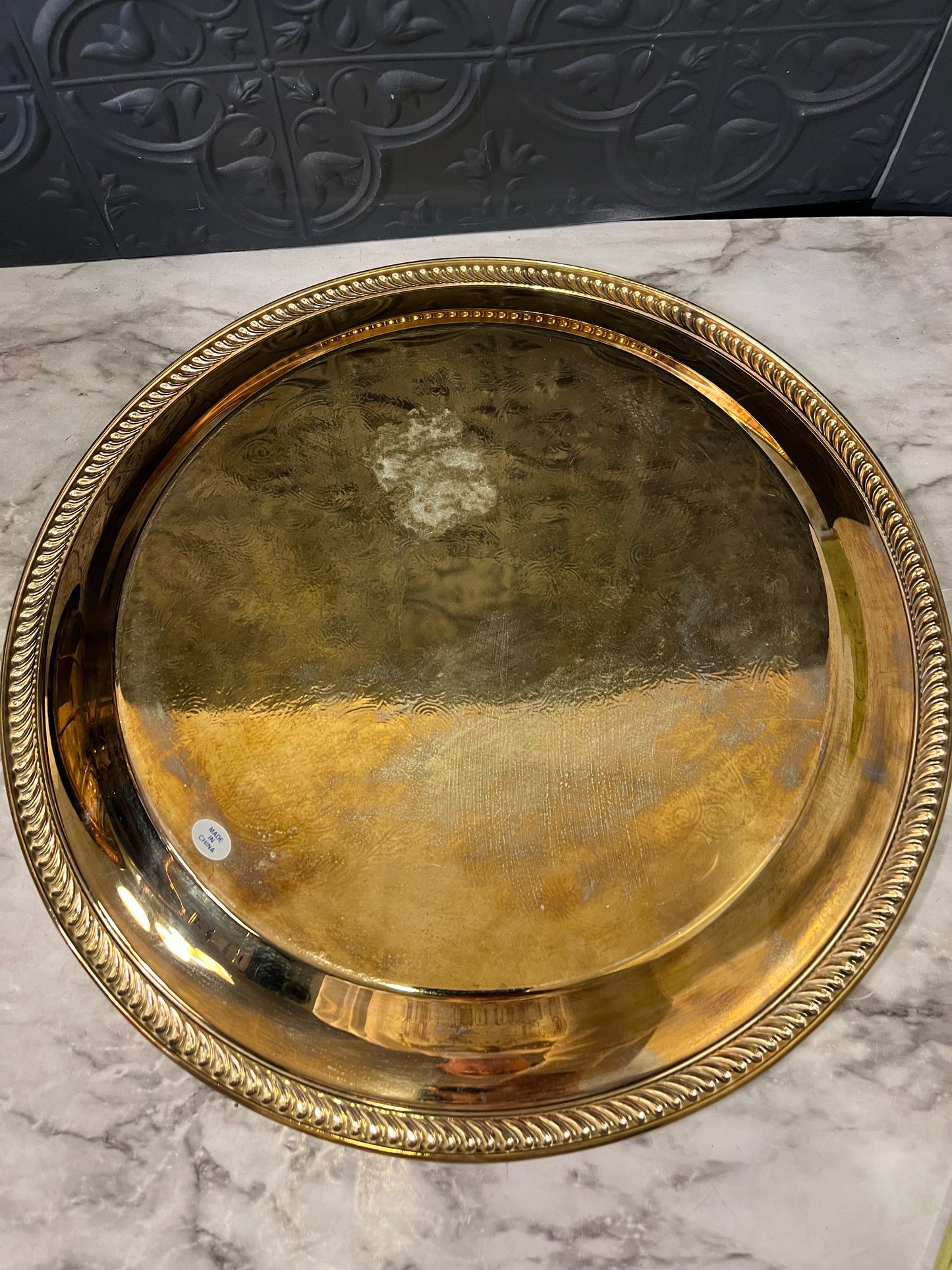 Round Brass Etched Tray 12"