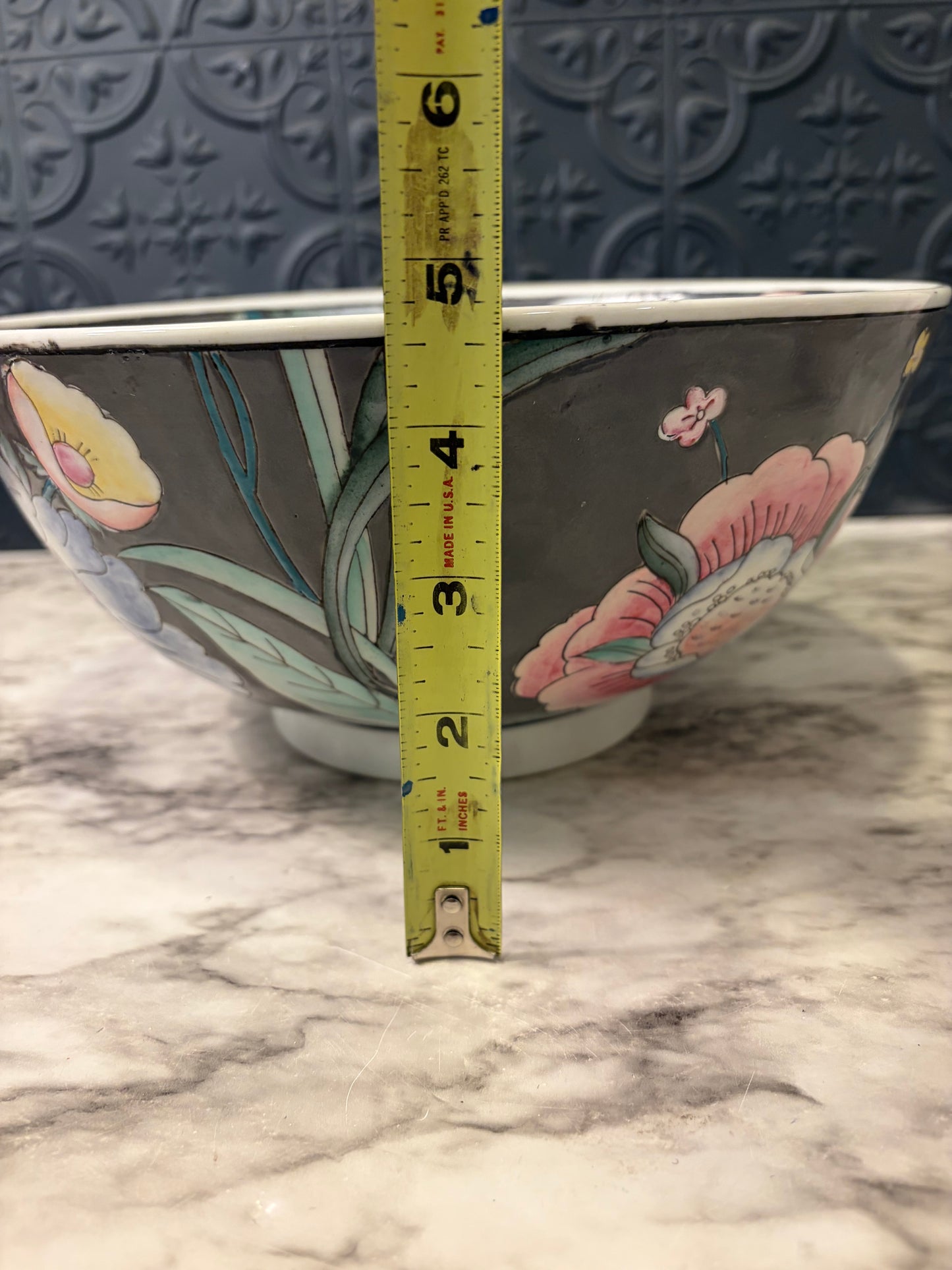 Macau Enamel Bowl Grey Pink and blue