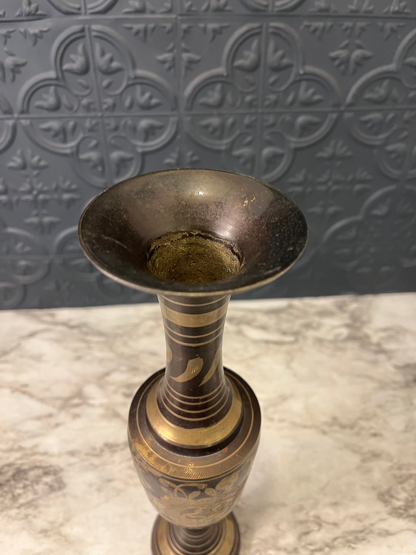 Two Tone Etched Black and gold Vase 12"