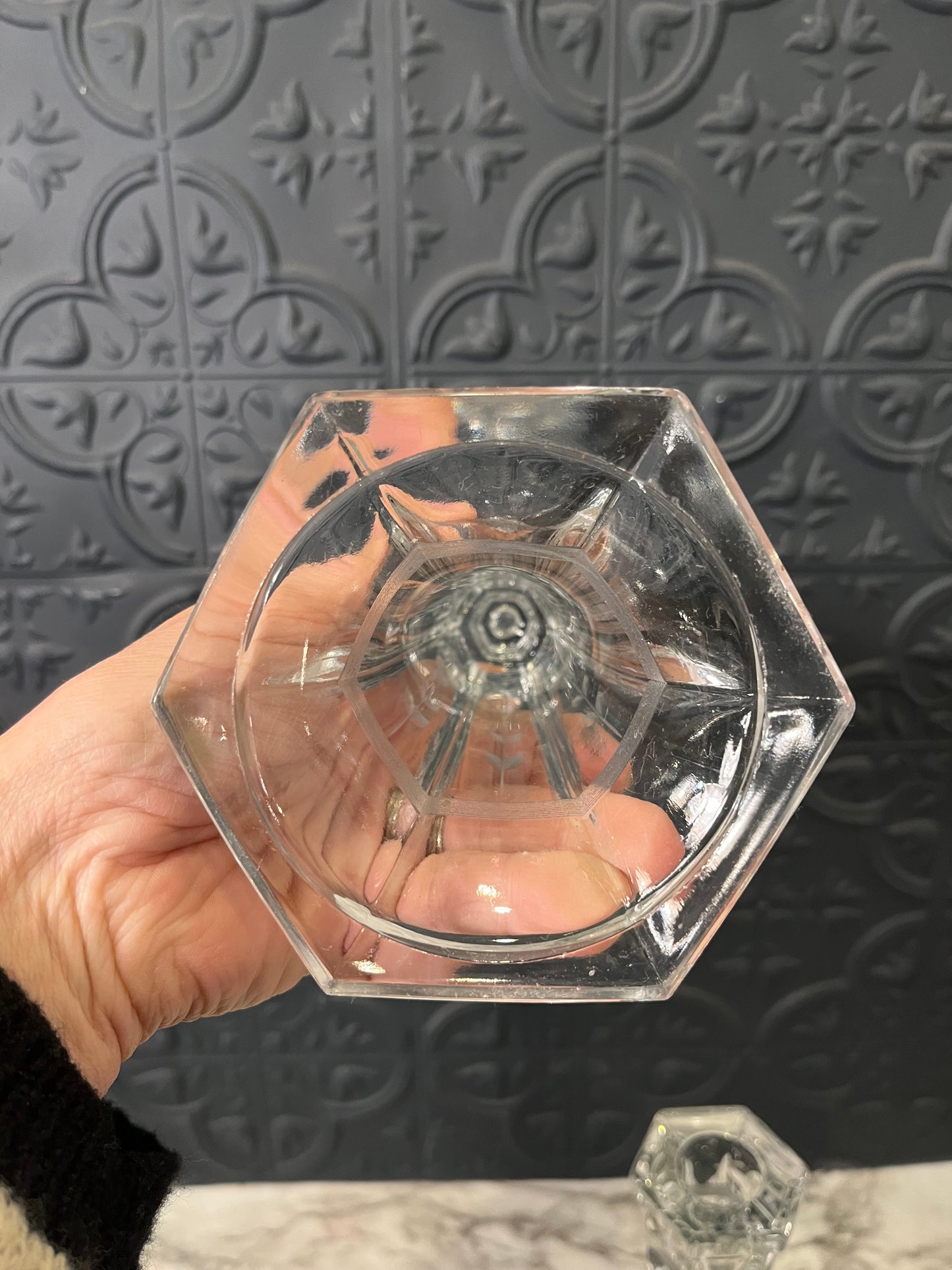 Set of 2 Etched Glass Candle Holders